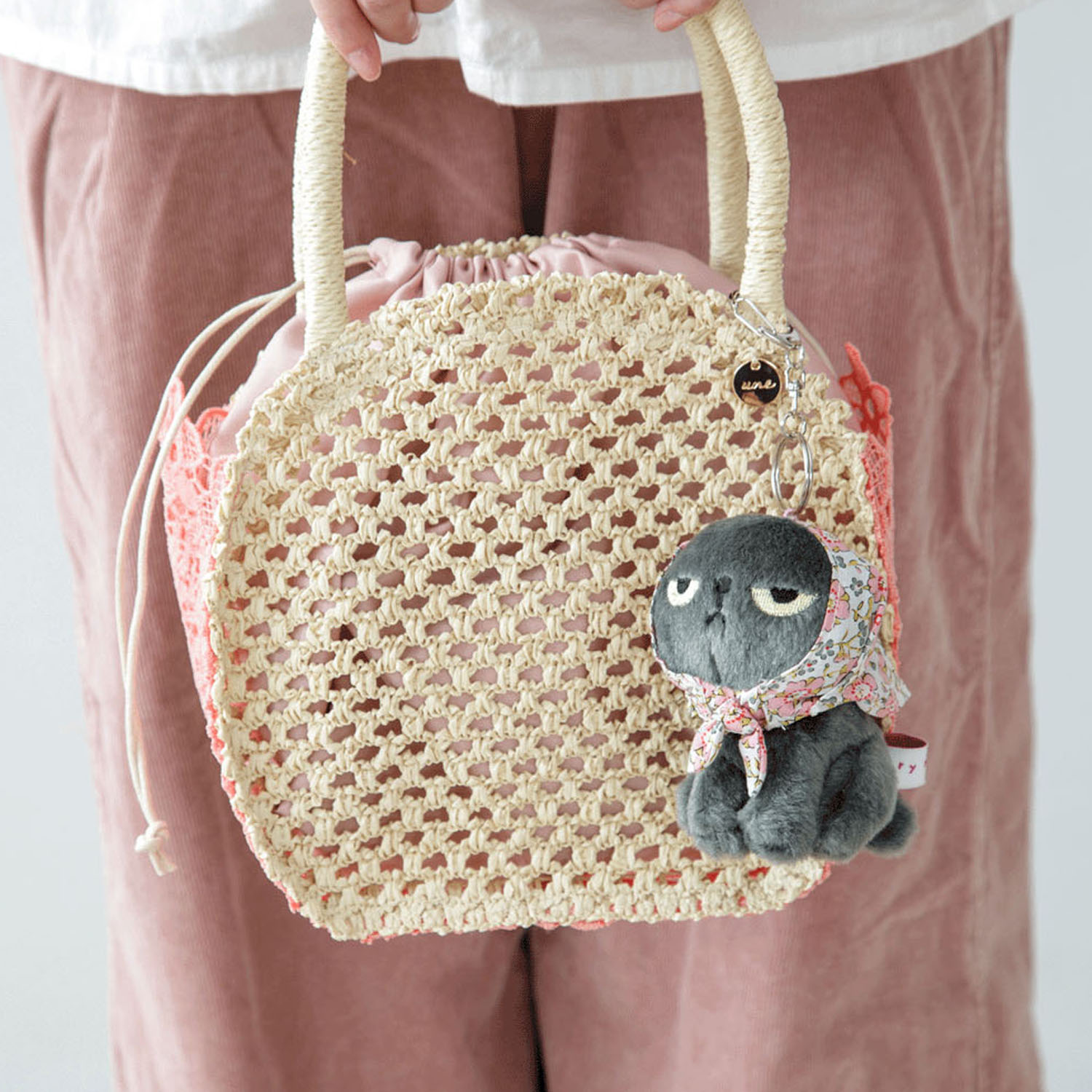 Angry Machiko - 公仔掛飾 (粉紅色碎花頭巾款)