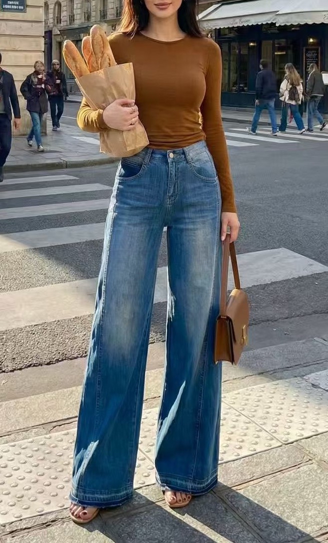 洗水立體cut 闊腳牛仔褲