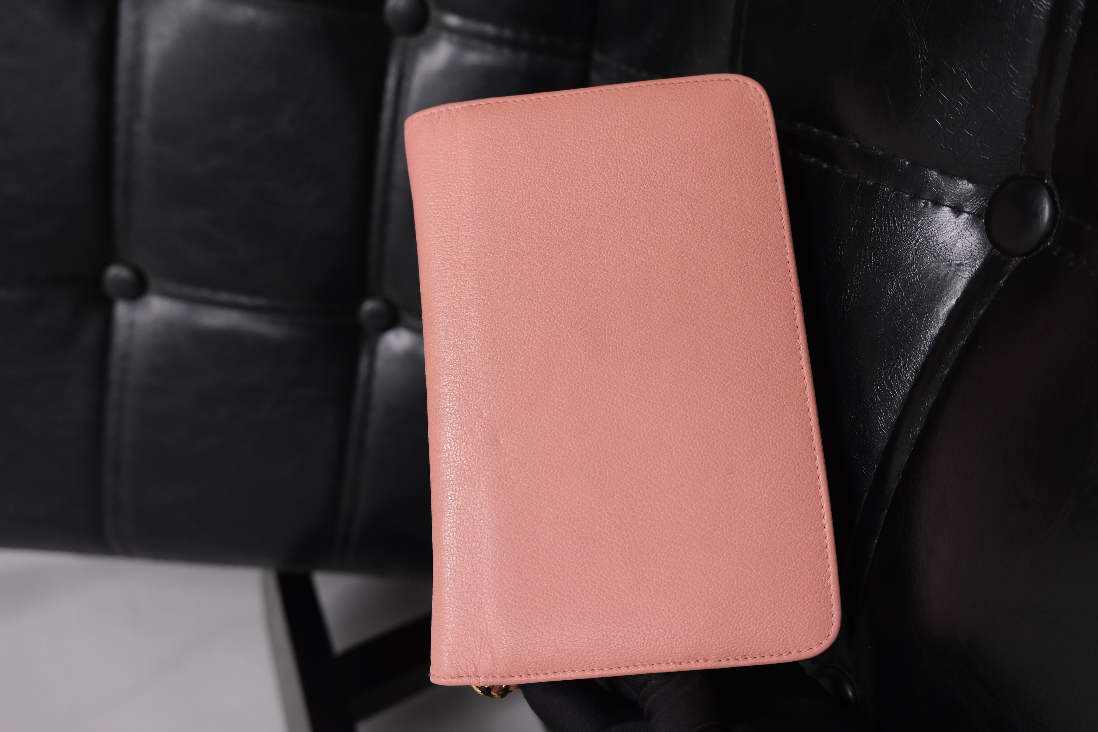 Chanel Camelia Leather Chain Wallet Pink Gold