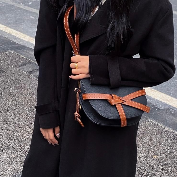 LOEWE 🤍PRE OWNED 黑色拼啡色金扣 Gate Small Size 單肩斜肩包🤎