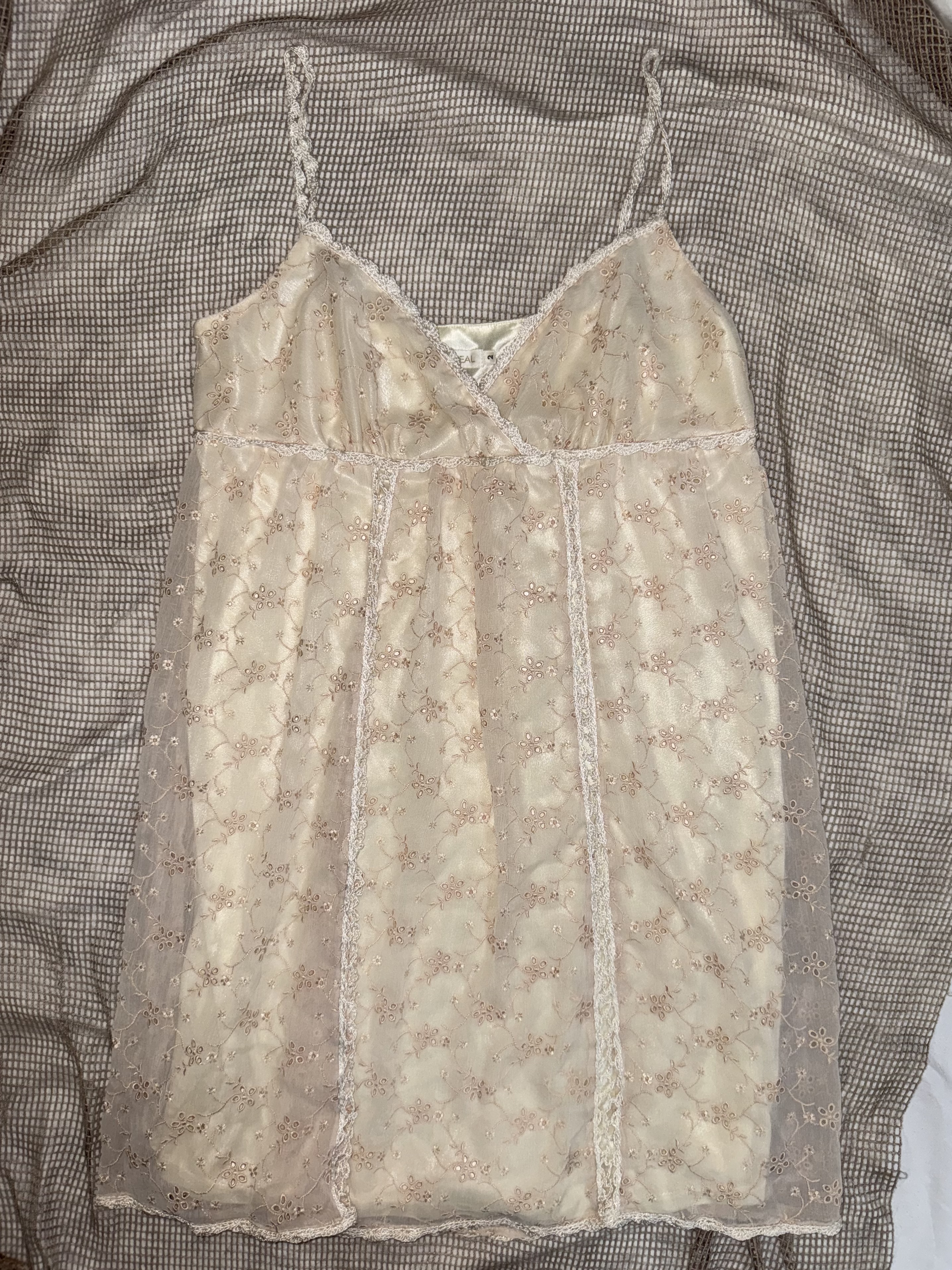 Cream Floral Lace Cami Dress