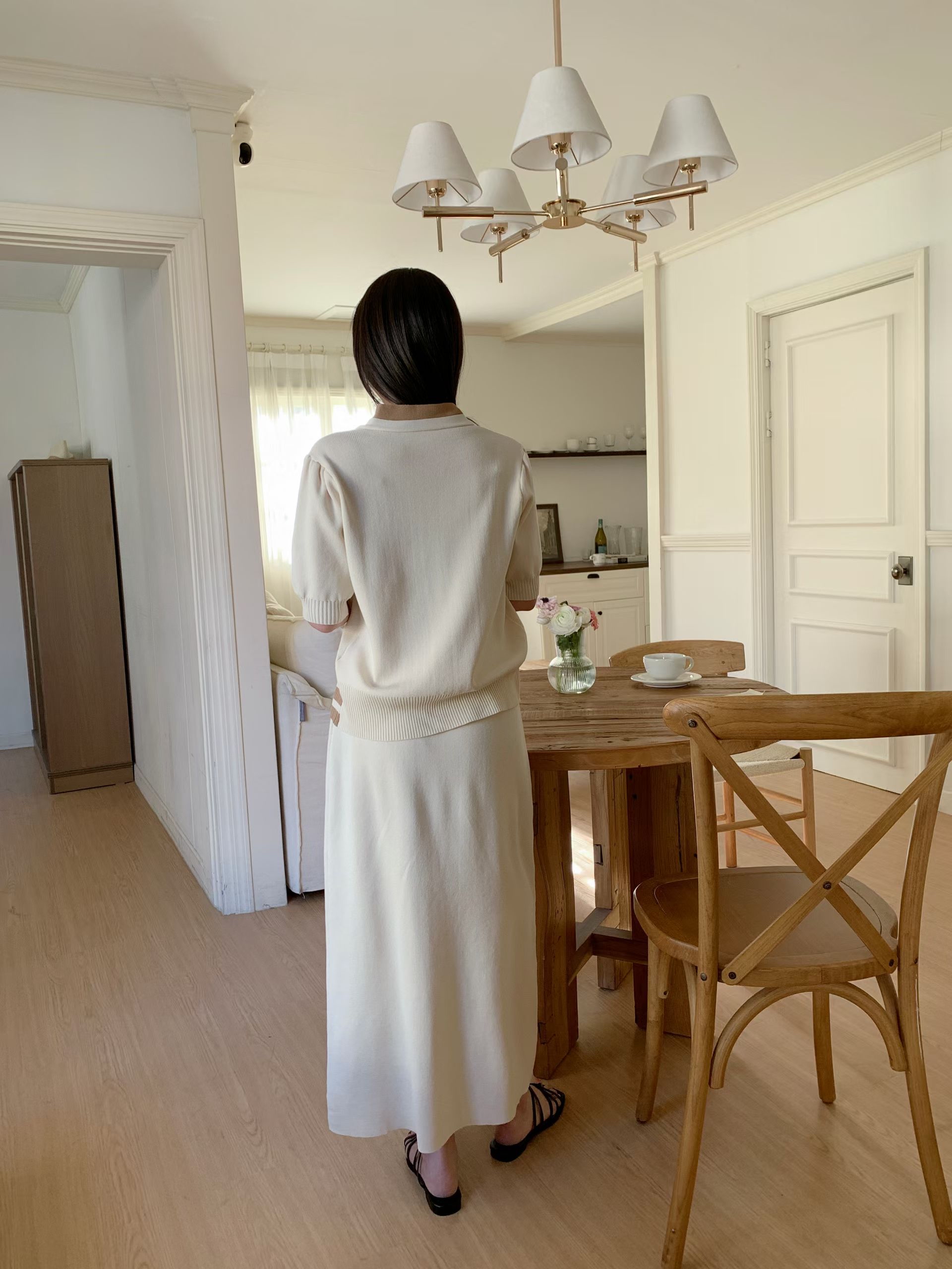 CT19 開鈕拼色外套+裙set 