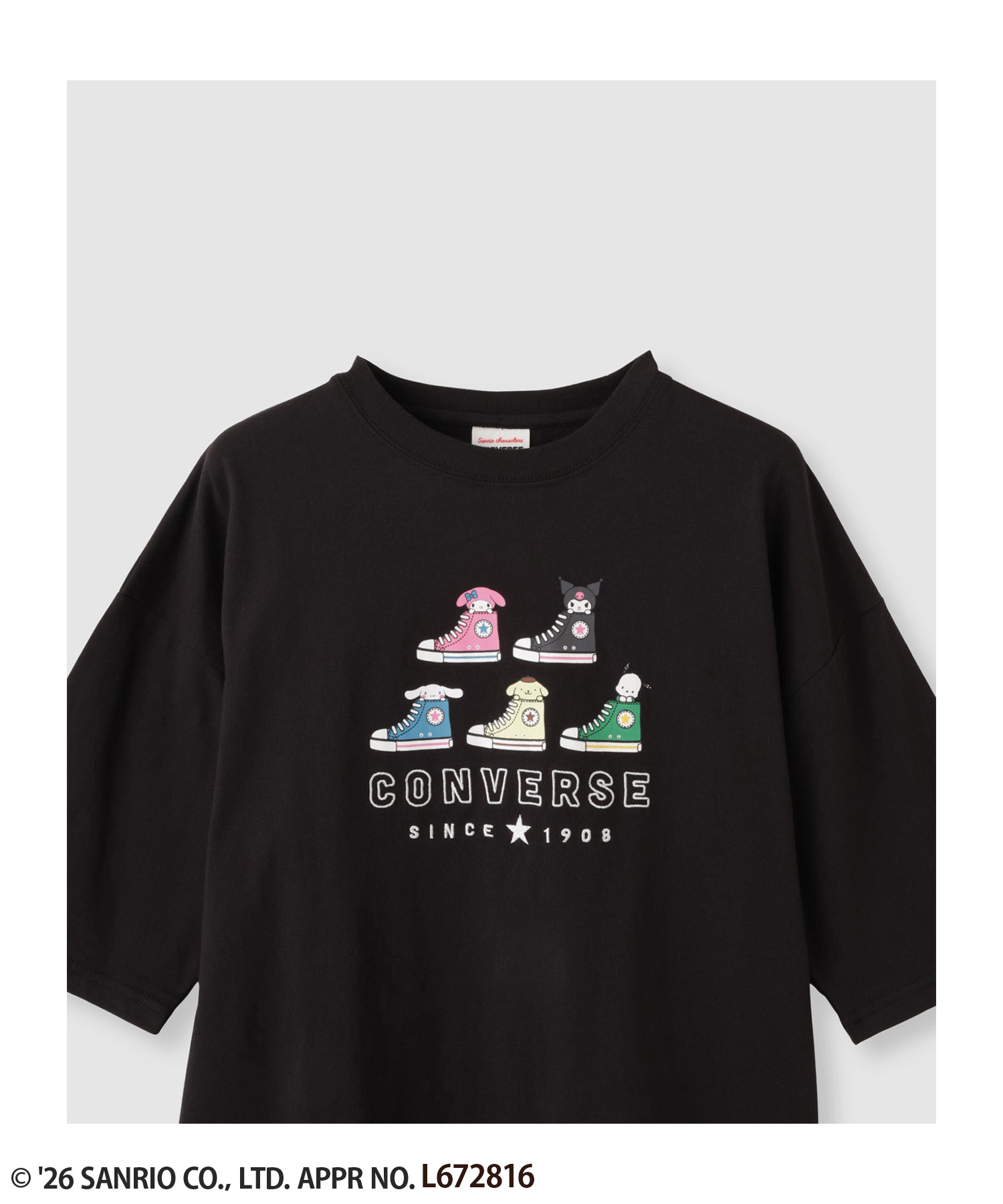 🆕【⭐訂購⭐】  🇯🇵日本直送 🌀#Converse x #Sanrio 刺繡 印花七分袖tee(大人) [2款選] 🌀 [ELJA-0180][261102]