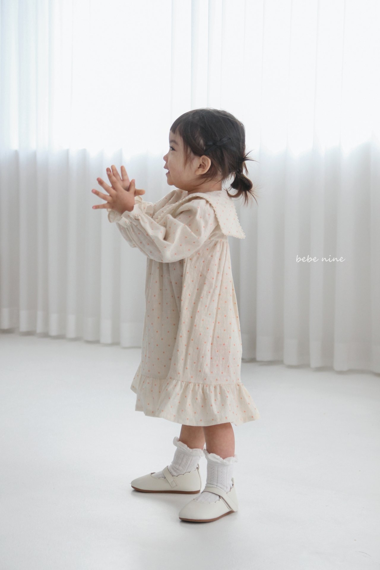 🌸預訂 韓國直送🌸🇰🇷Bebenine兩色方領波點荷葉邊長袖連身裙