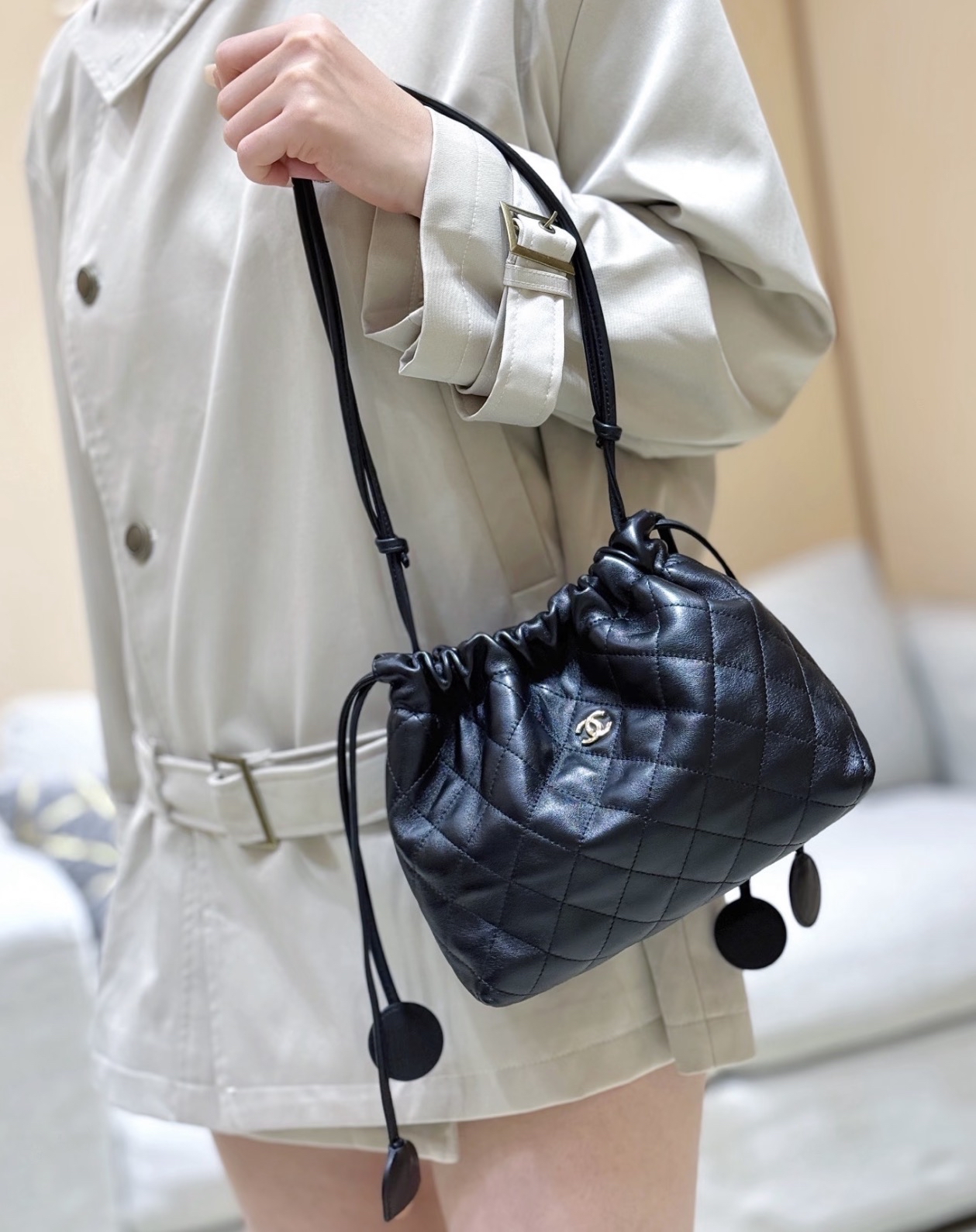 Chanel 22cm 黑色福袋 肩帶可以調節❣️可以腋下/斜揹