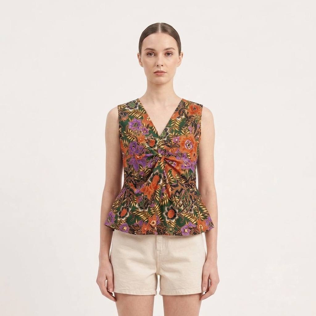 T3430 - Knotted Sleeveless Batik Top 