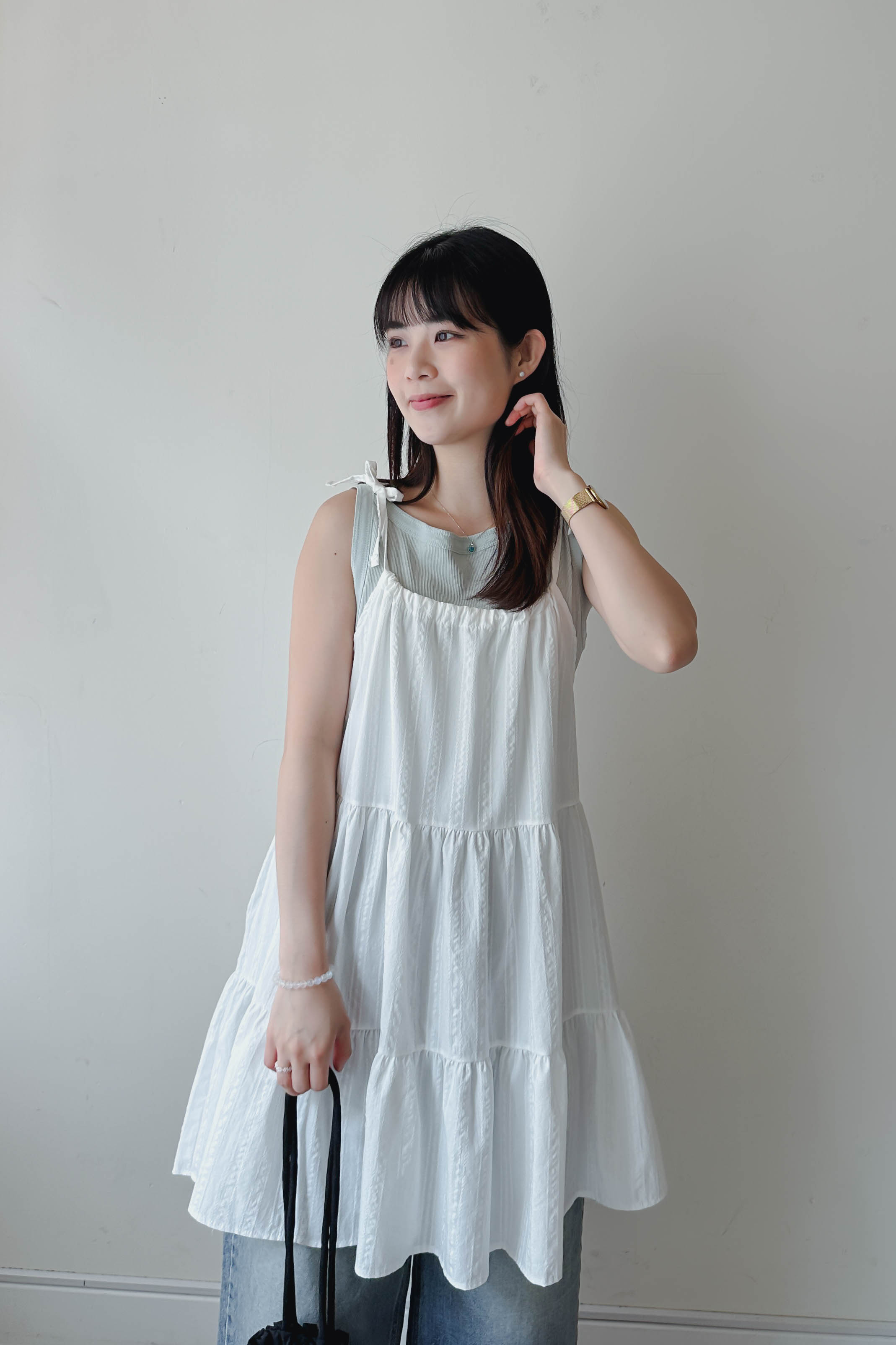 暗紋2-way綁帶短版蛋糕裙