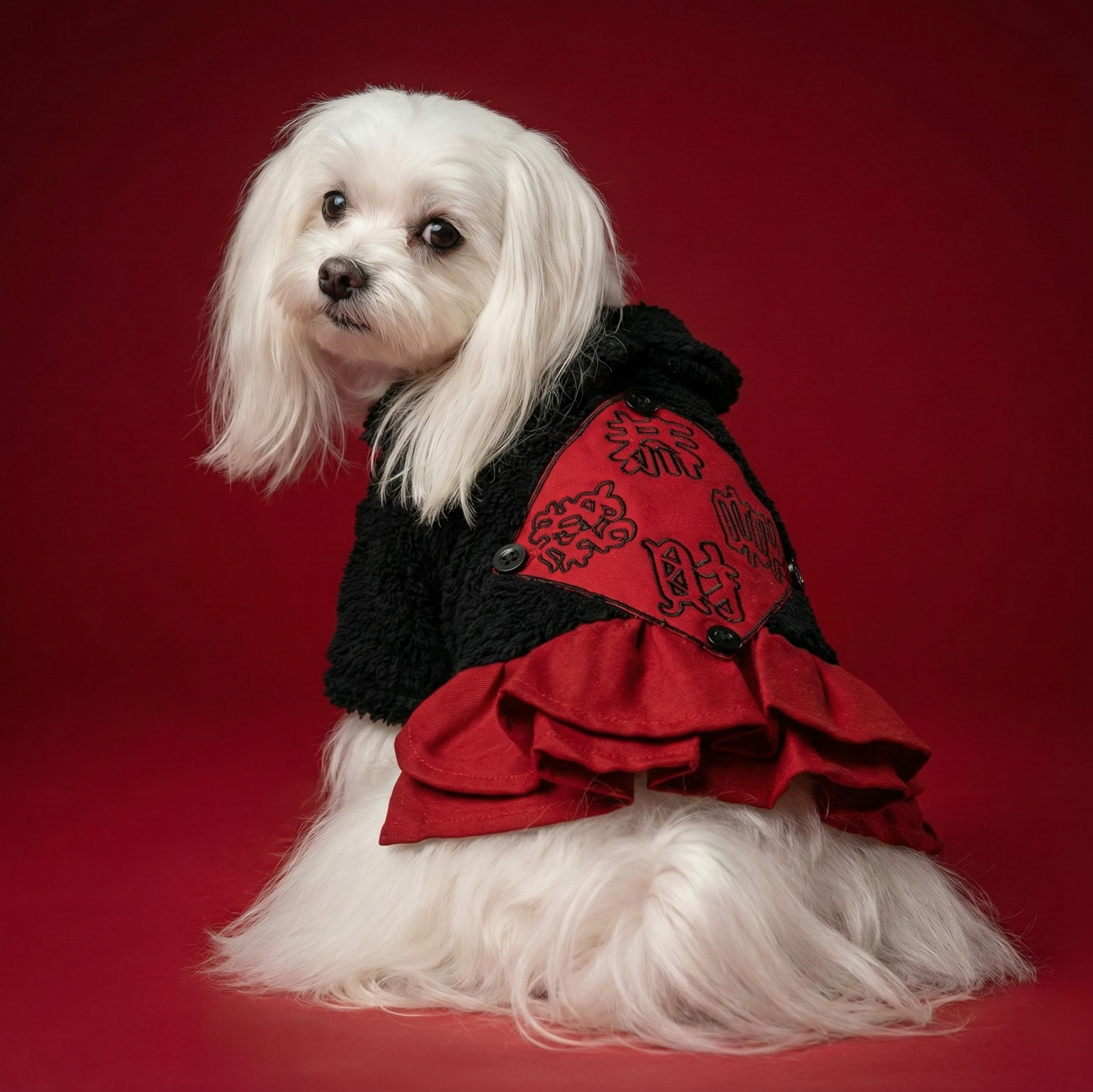 S215BK Kung Hei Fat Choy CNY Dress- Black 貼布恭喜發財賀年裙