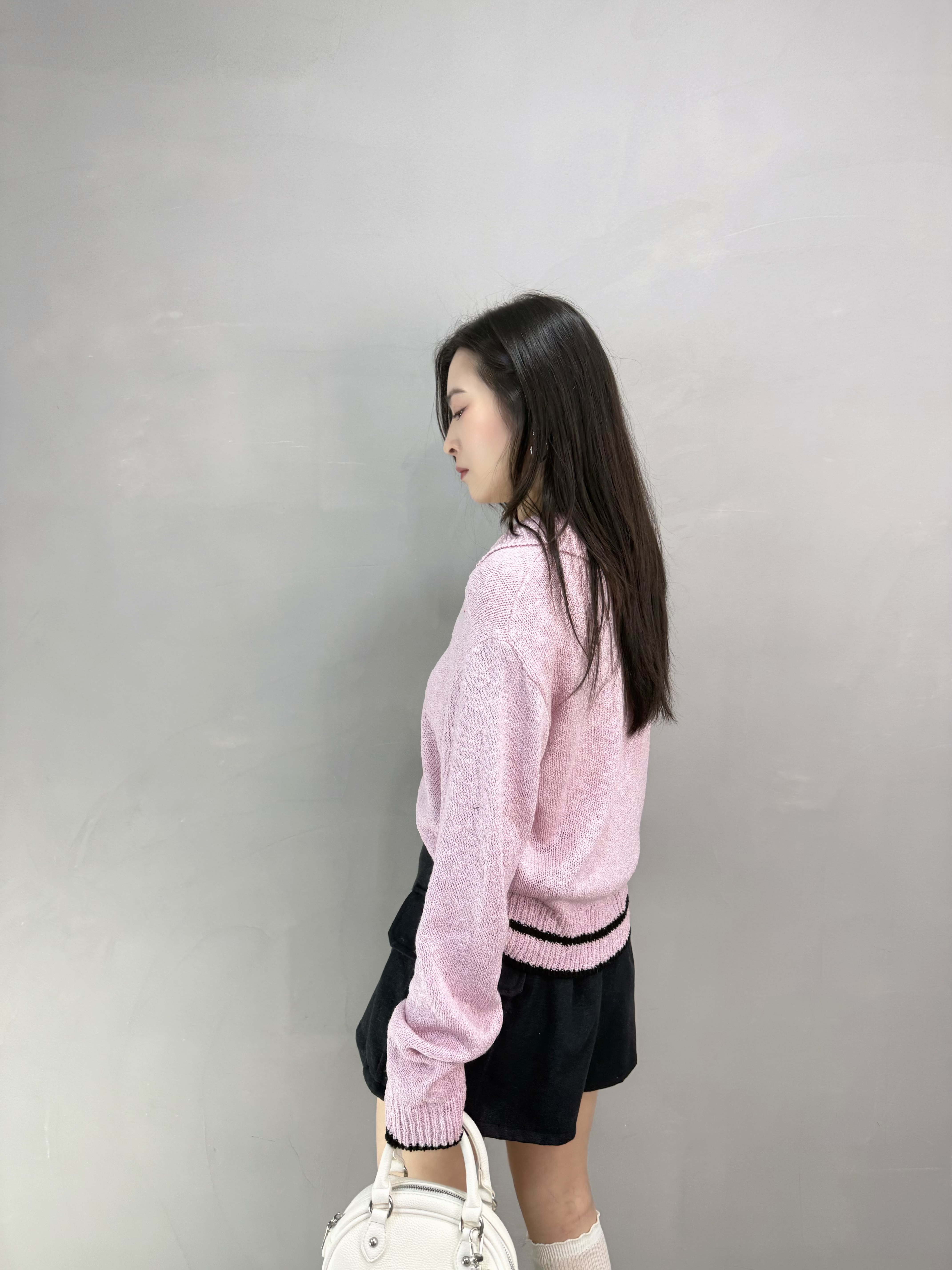 G79 撞色邊反領針織Top