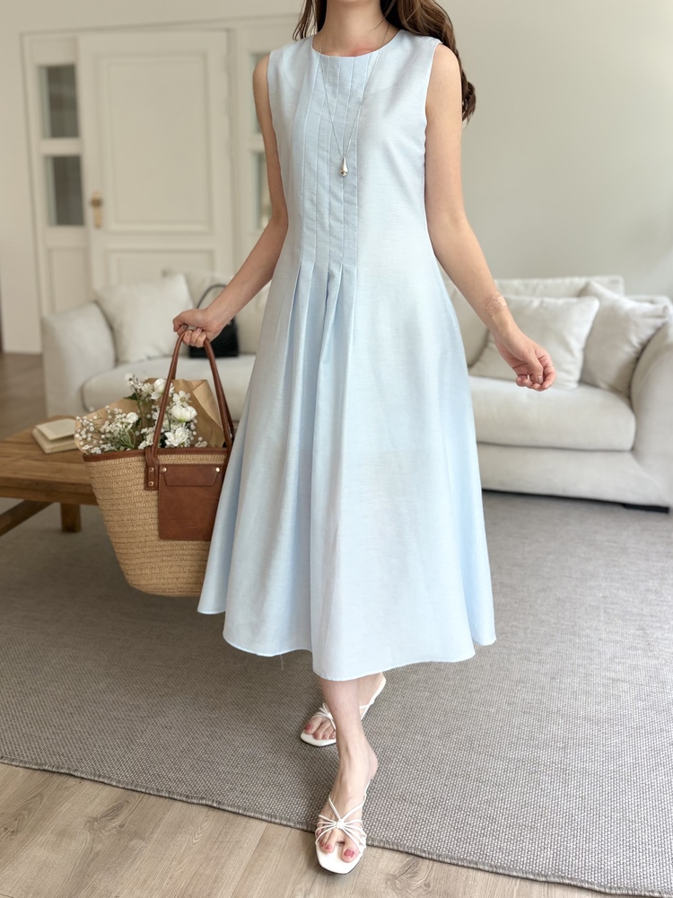 Linen Pintuck Dress (Blue)