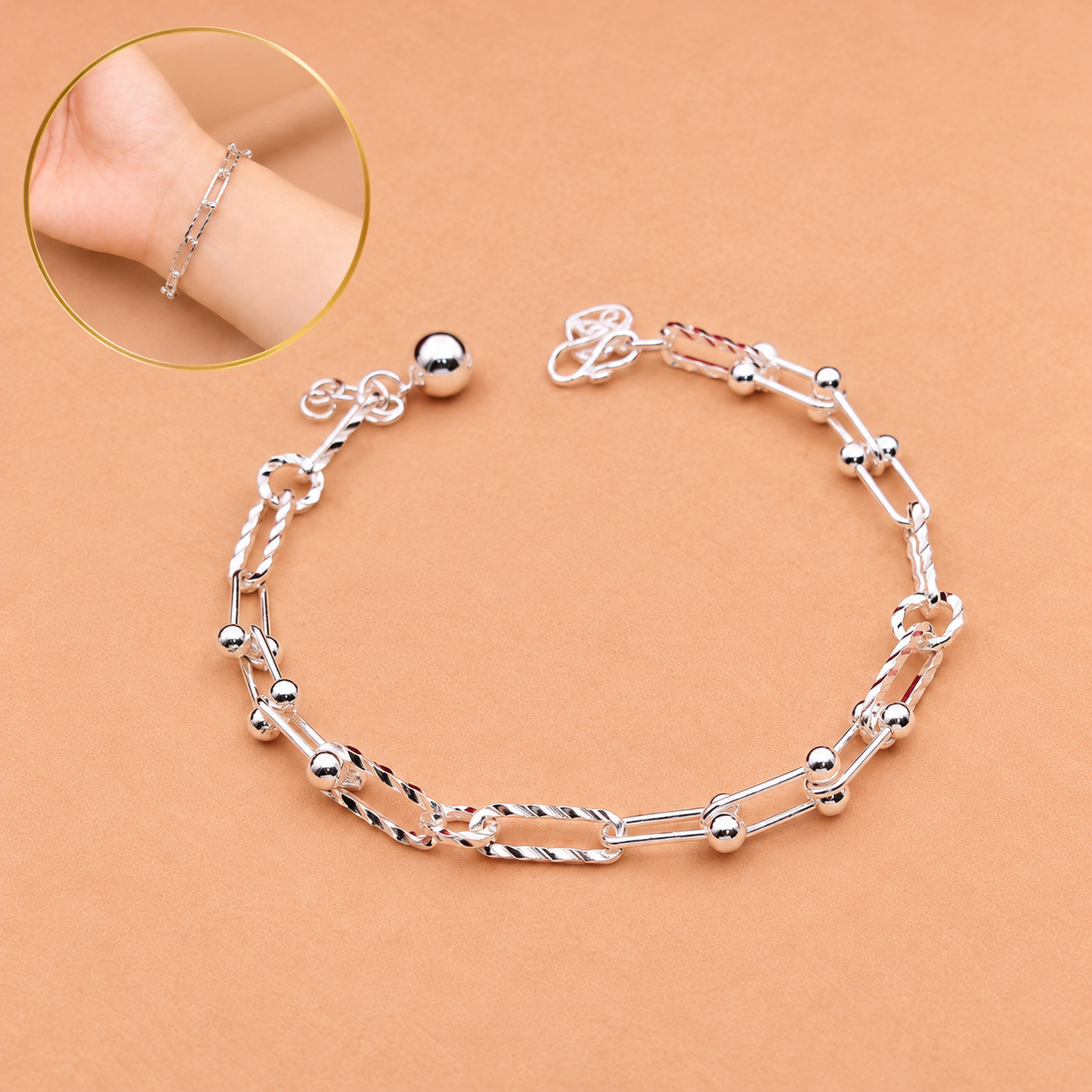 LB2344 Two Style Diamond Cutting Paper Clip Chain
