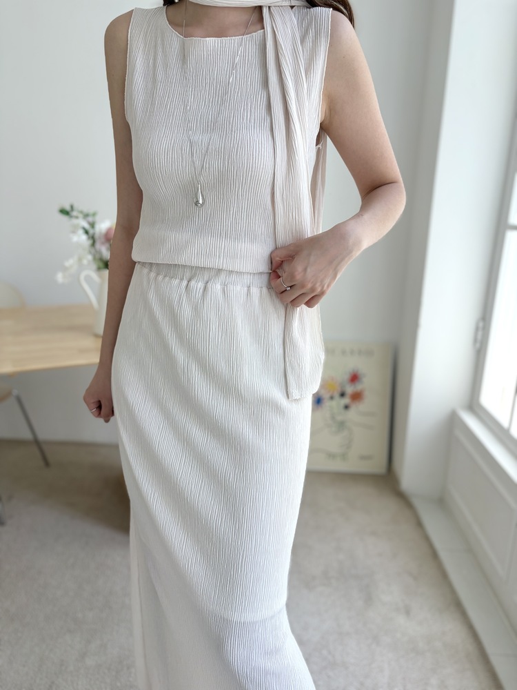 Summer Pleated Scarf Set (Ivory)