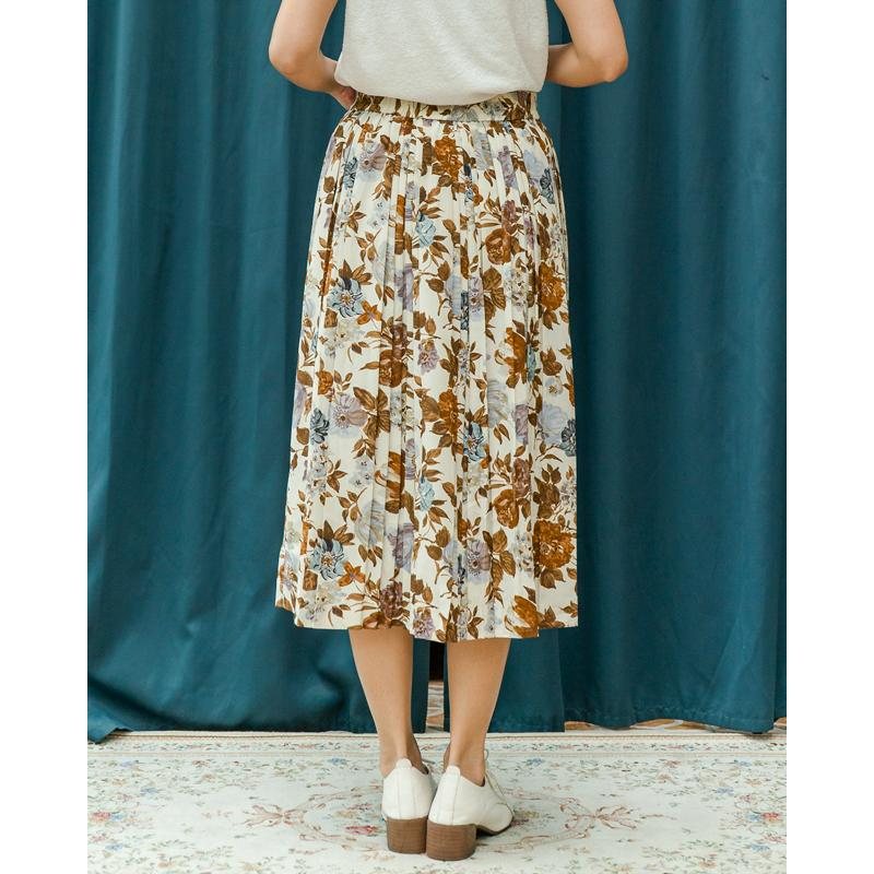 Vintage Autumn Floral Pattern Decorative Button Up Design Side Box Pleated Skirt- Size L to XL Waist 31~34"（MT1606-10）