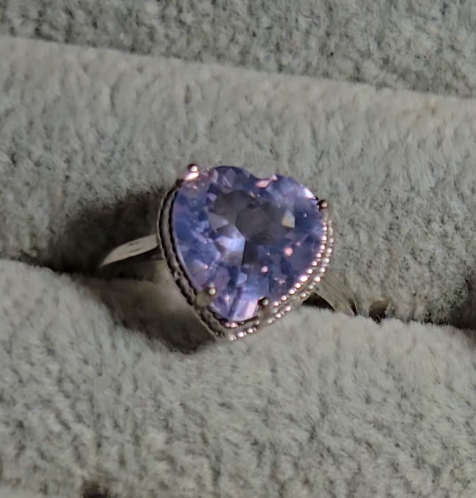 Lavender moon quartz heart ring in adjustable sterling silver (A) - RQ153