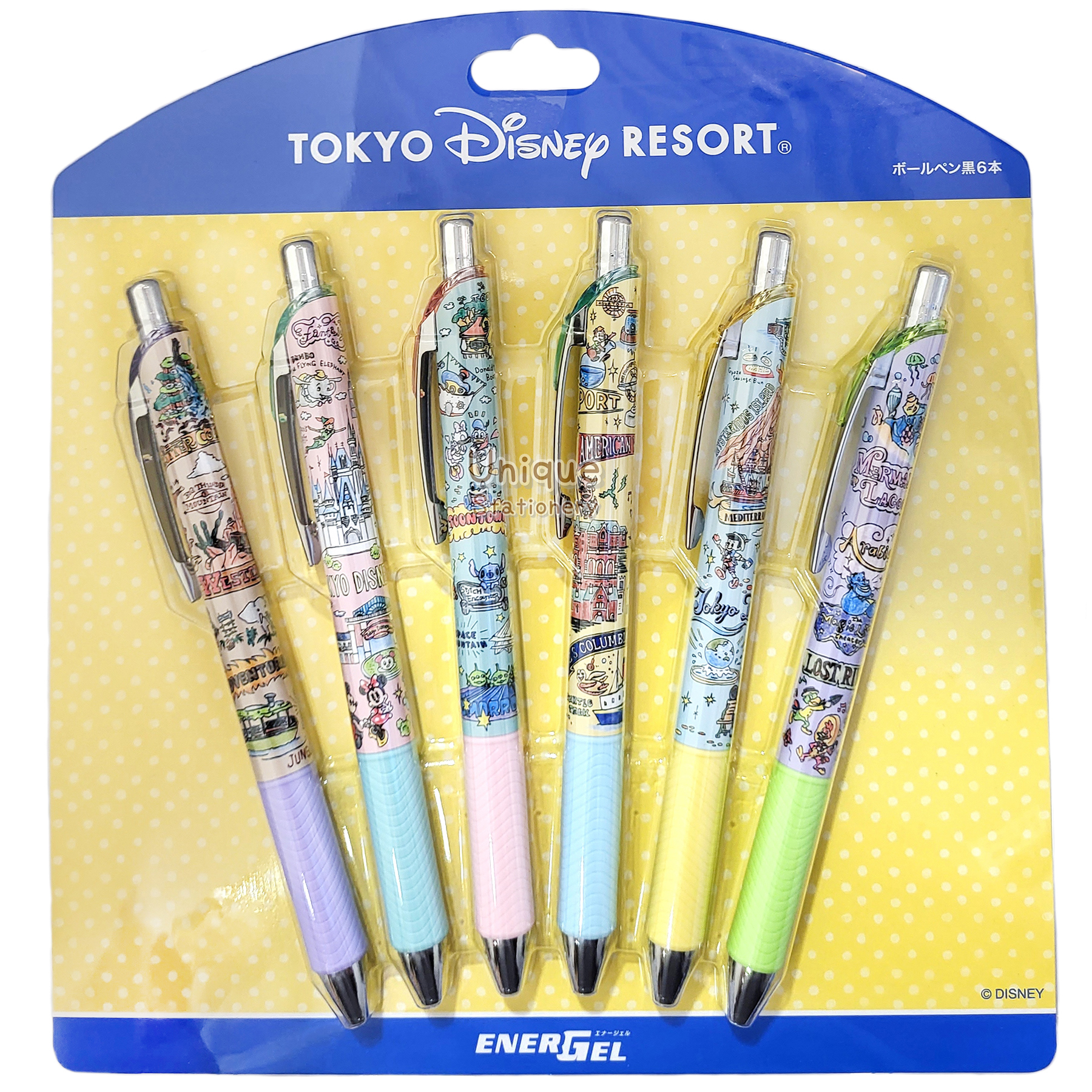 現貨｜【日本 Disney Store 限定】一套6枝 Mickey & Friends 米奇與朋友 日本製 Pentel EnerGel 0.5mm  黑色 啫喱筆 076198