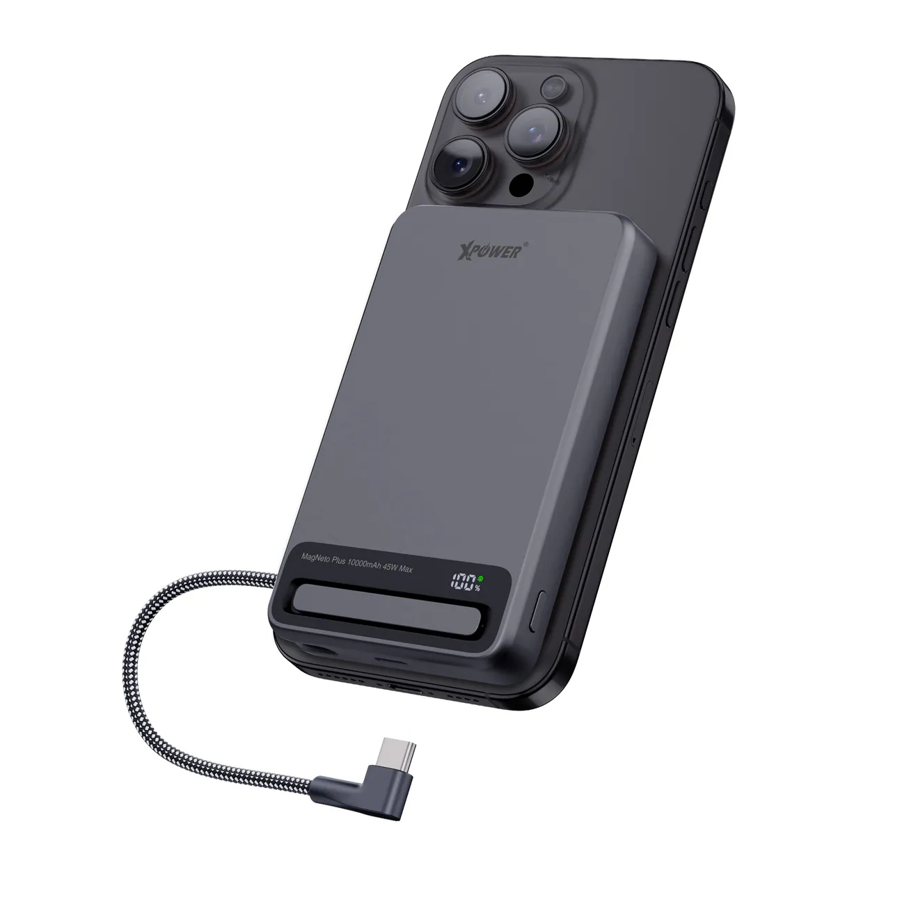 (3C可追溯二維碼)XPower MagNetoPlus Q10 Pro鋁合金10000mAh 45W PD3.0支架內置線及數顯QI2磁吸移動電源