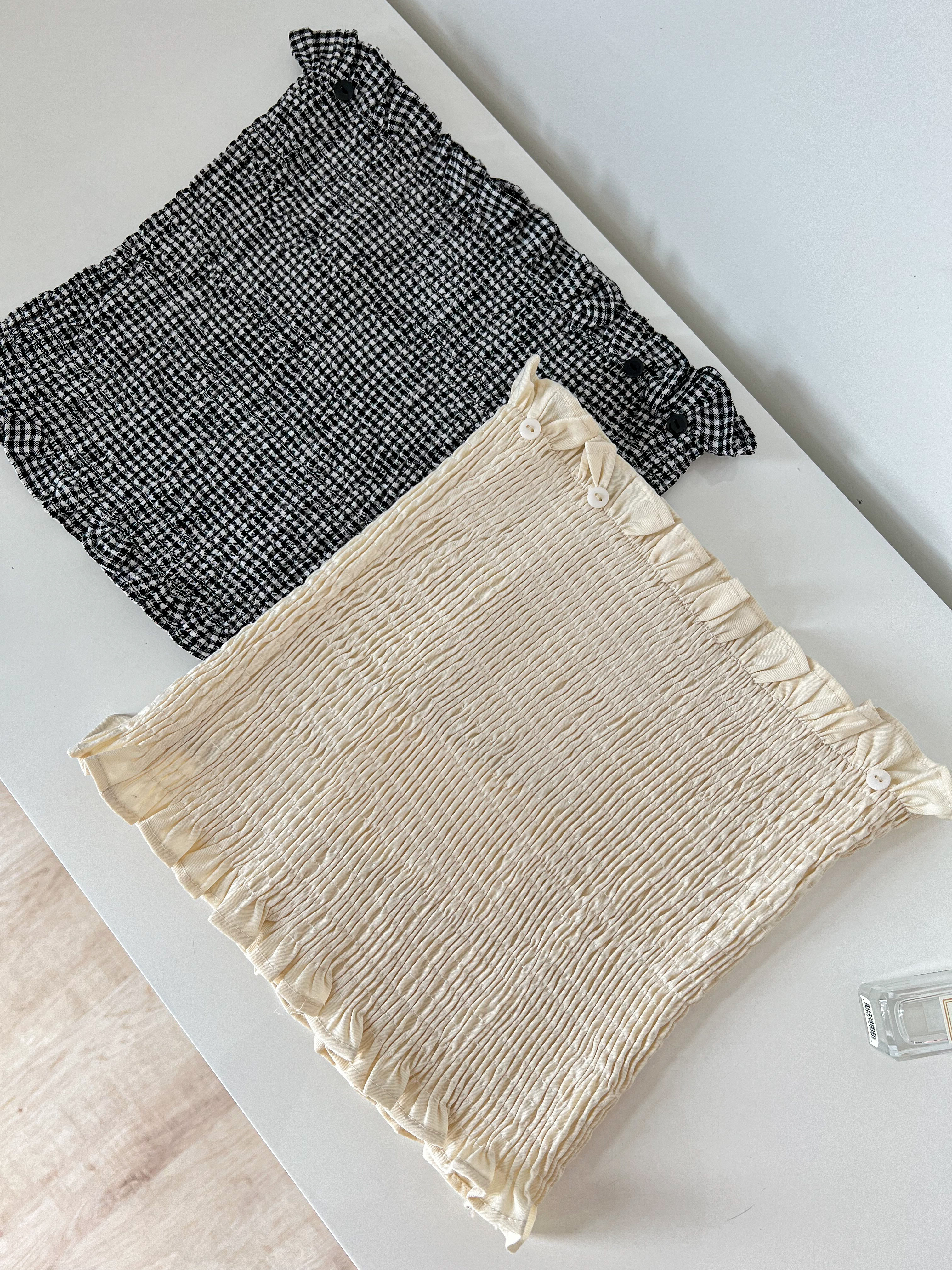 Ruffled Puff Sleeves Top 法式泡泡袖褶皱小上衣 ( 2 colour )