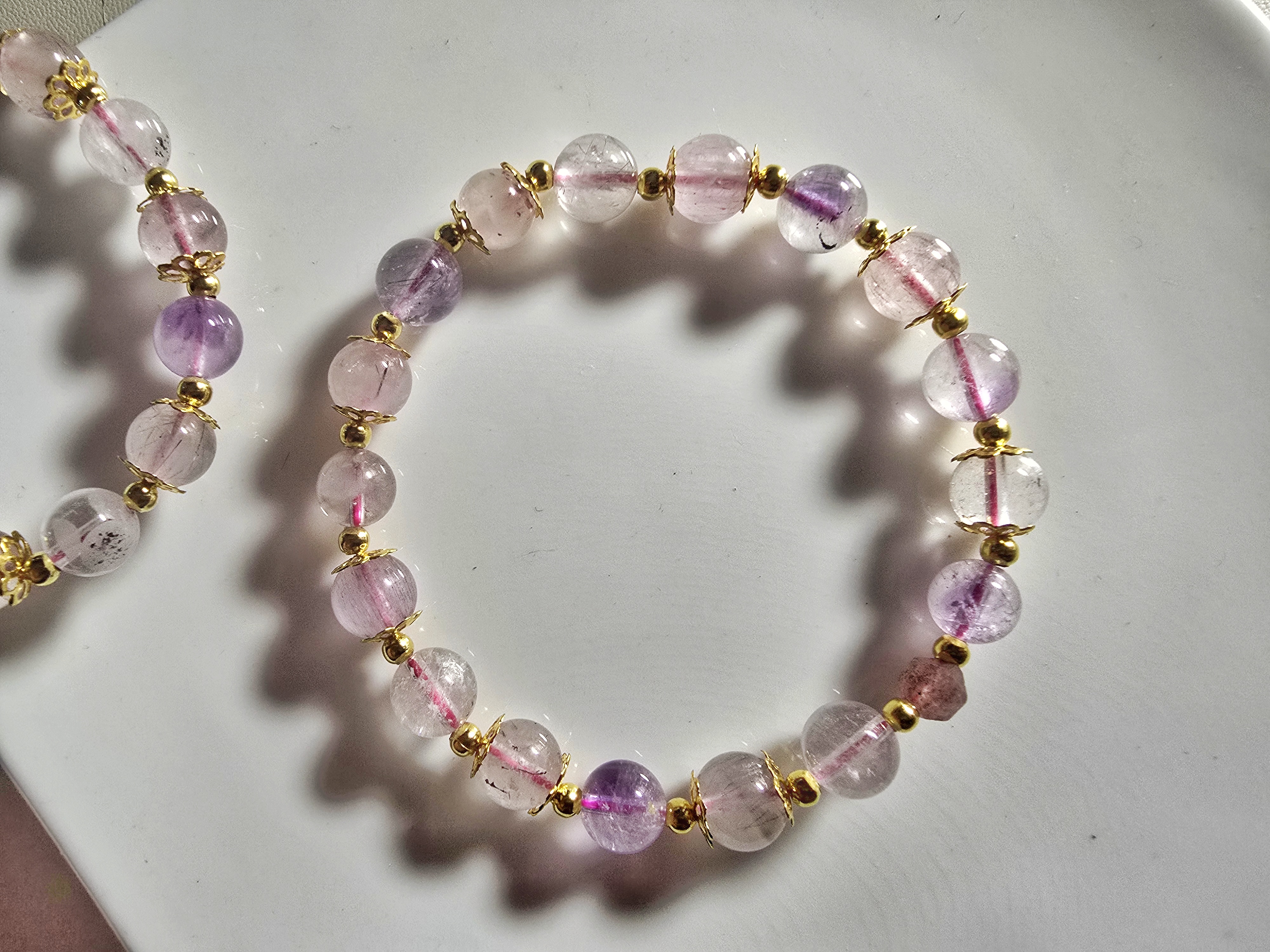 DIY0126-3 天然Super7 草莓晶設計款手鍊