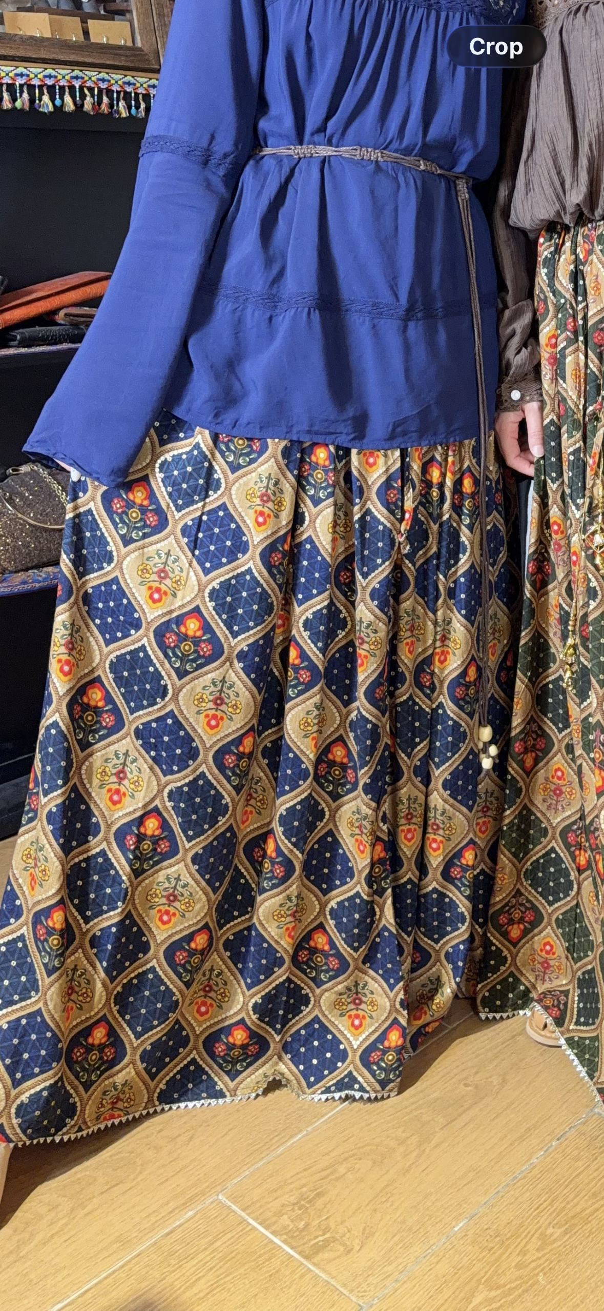 1654 Blue Diamond X Floral Print Skirt 39"