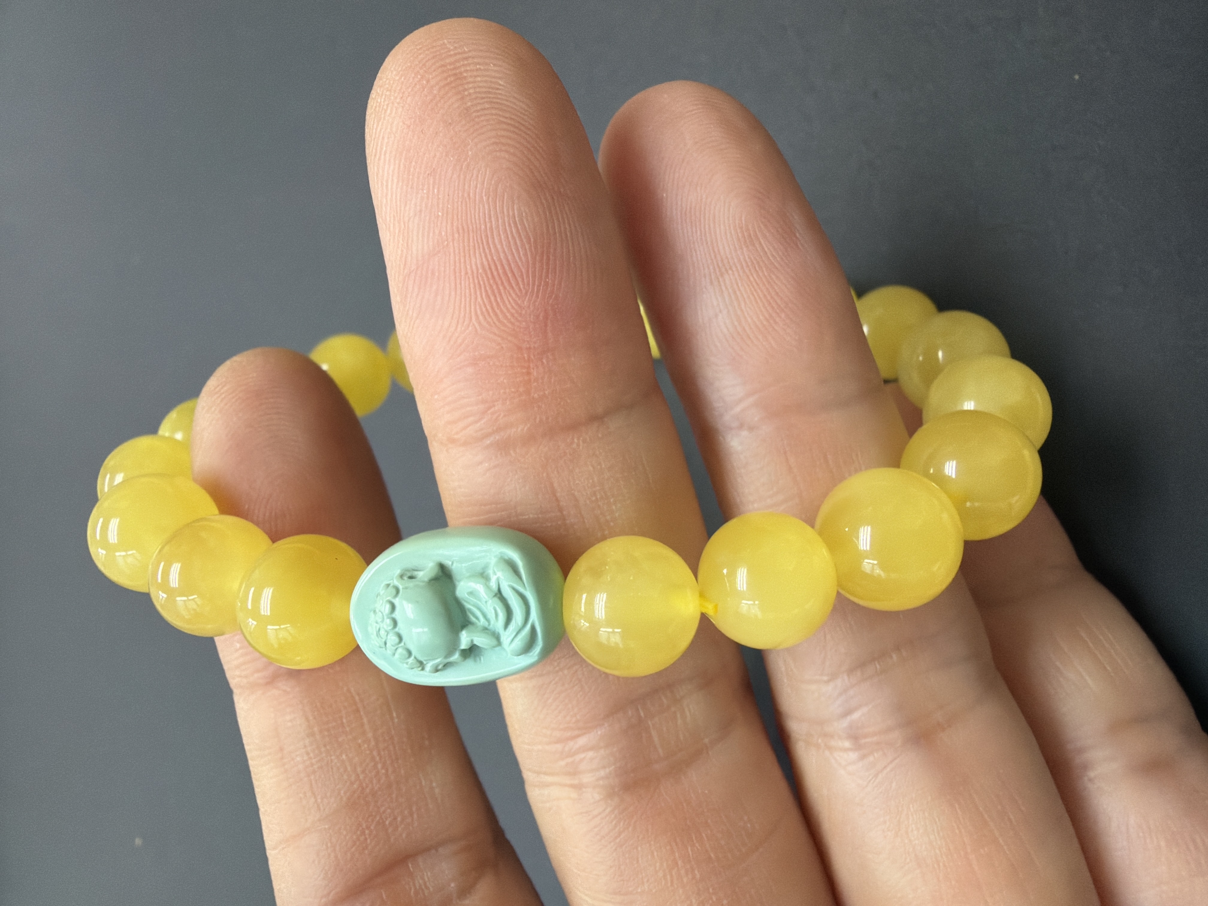 綠松石佛無相像雕刻+8mm 波羅的海蜜蠟手串（都穆法王+護法殿加持）