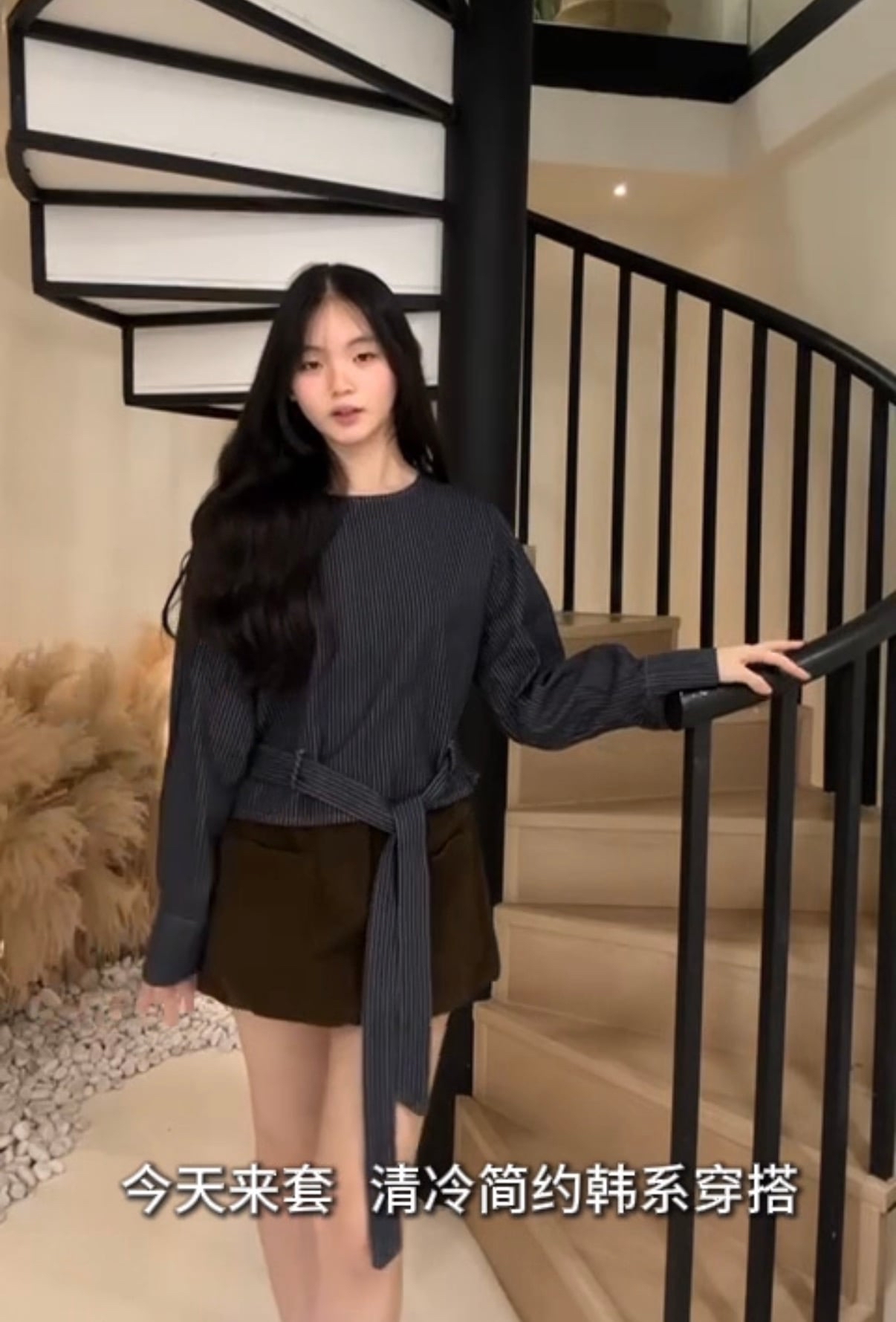 绑腰牛仔长袖上衣