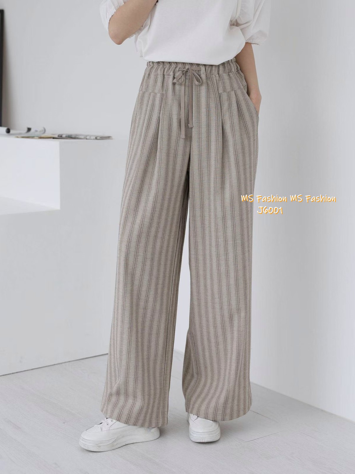 J6001 韓國🇰🇷靚料條子闊褲 