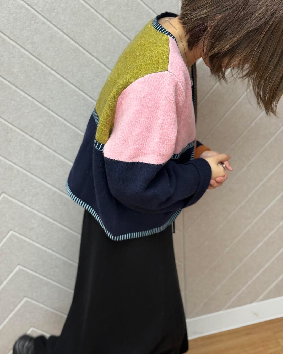 拼色V NECK針織外套