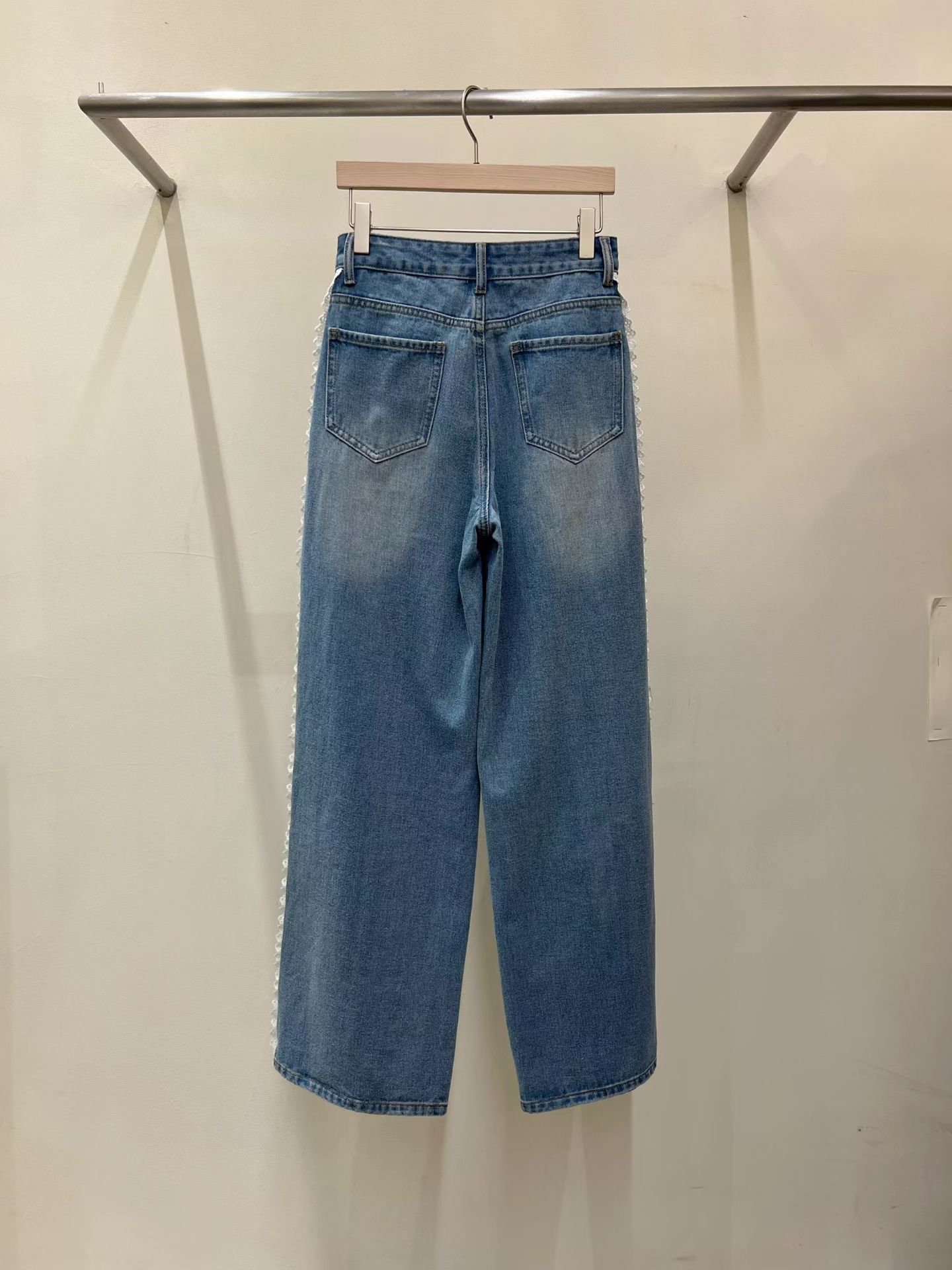 Marie側拼通花邊牛仔褲