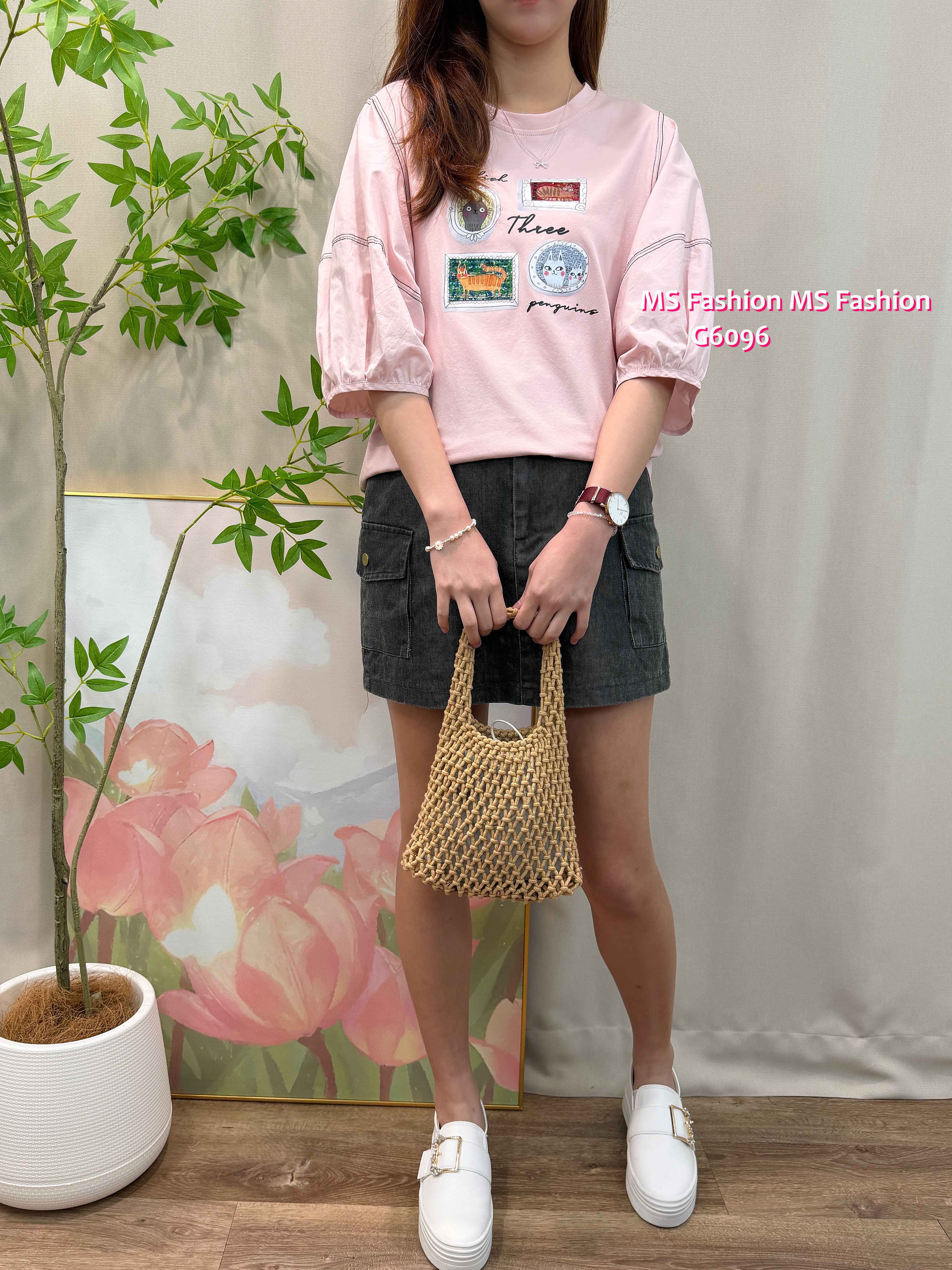 G6096 韓國🇰🇷靚print明線中袖top