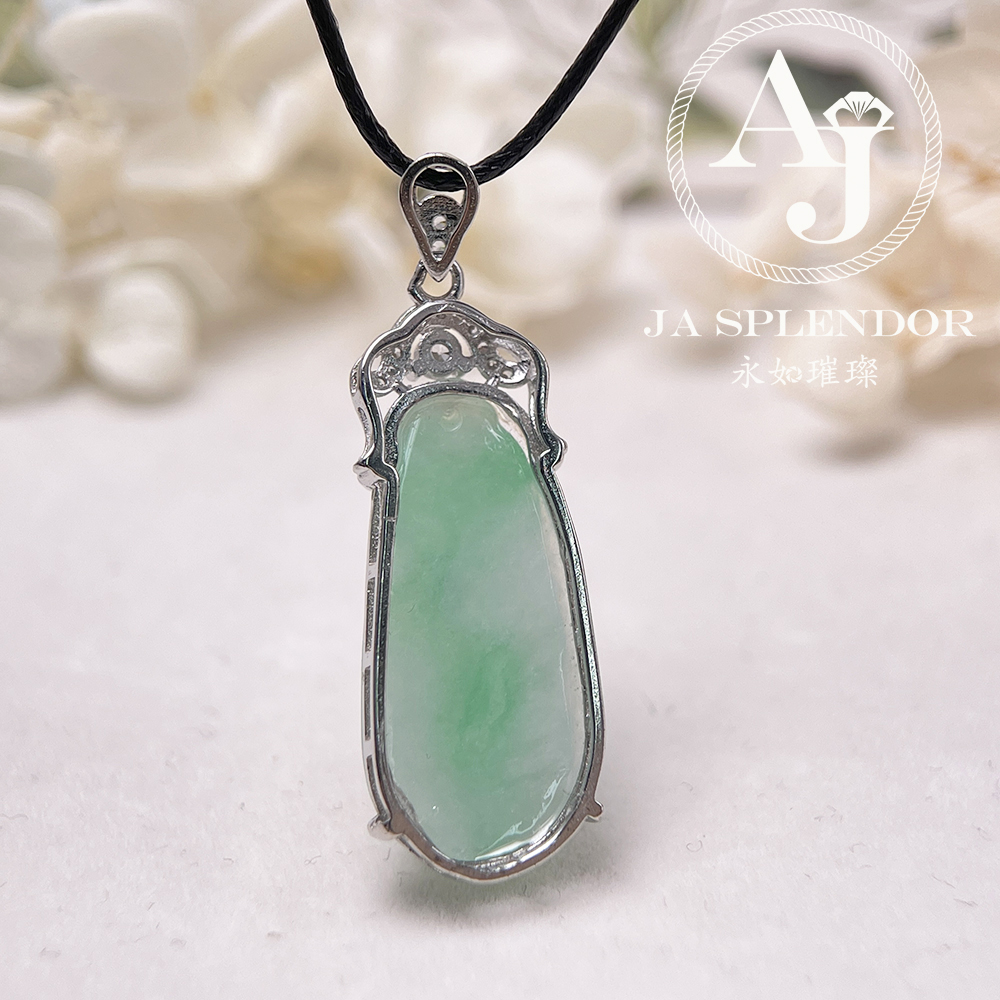 JNS-62 天然翡翠A玉 膠潤細糯化白底青四季平安福豆吊墜