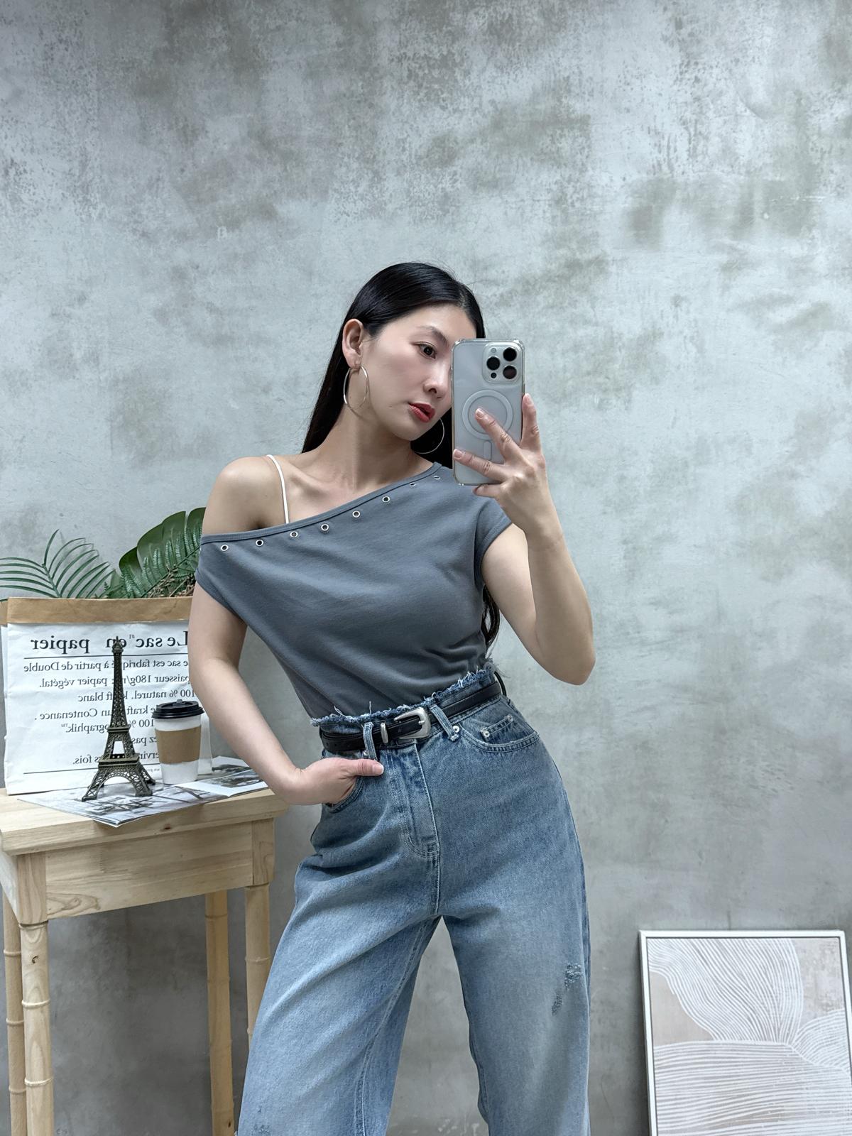 G15 斜膊鍋釘棉質Top