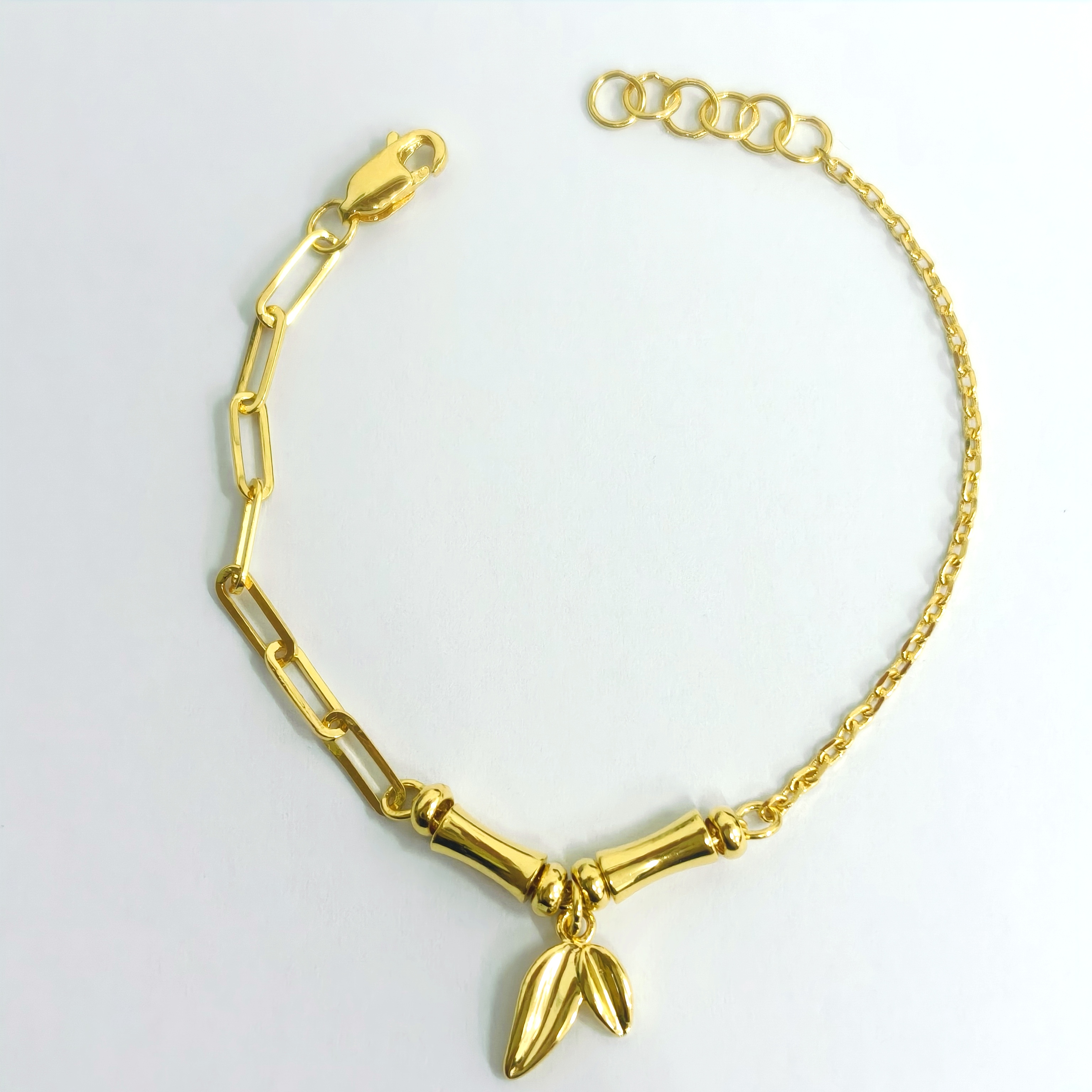 916 GOLD BAMBOO LEAF AB TYPE BRACELET 916 金 竹节拼接手链