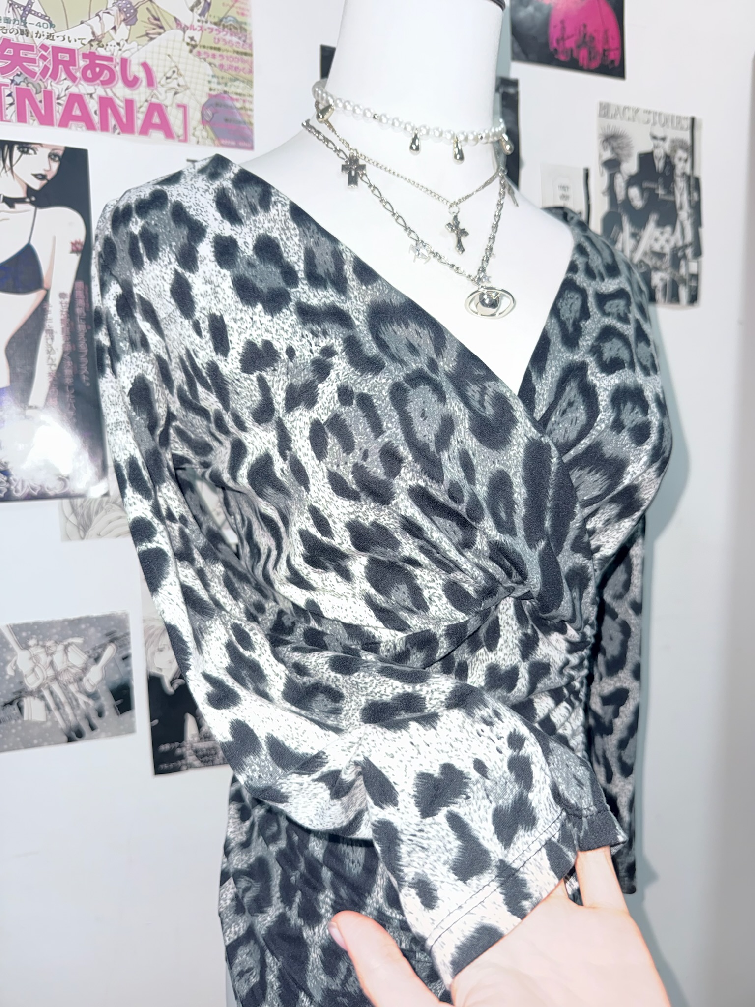 Silver Metallic Leopard Print Ruched Dress