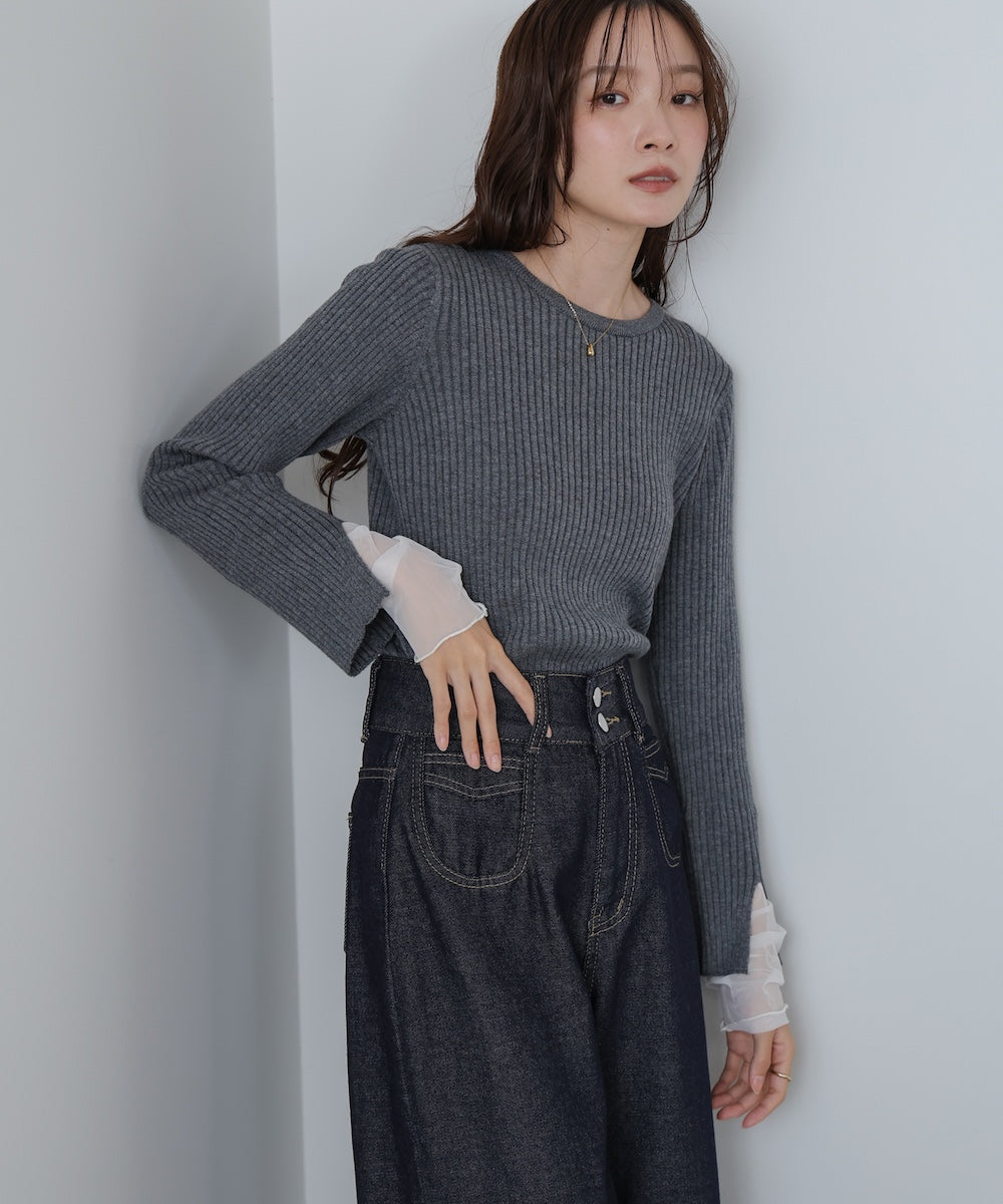 <限量現貨><JP>新色+熱賣Come Back.ᐟ.ᐟ 甜甜薄紗 layer 羅紋針織 (圓領)* 5色入