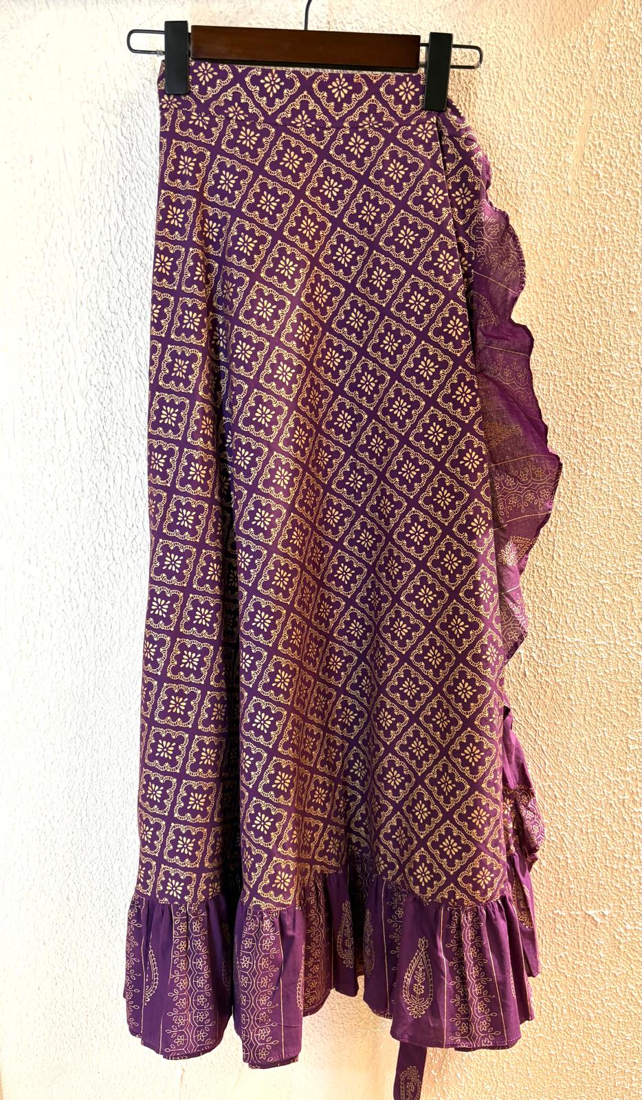 泰國名牌CHEVA - 紫色印花燙金Wrap Skirt