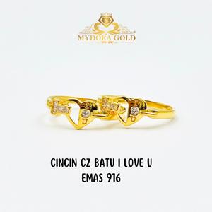 MYDORA Cincin CZ Batu I Love U l EMAS 916/22K