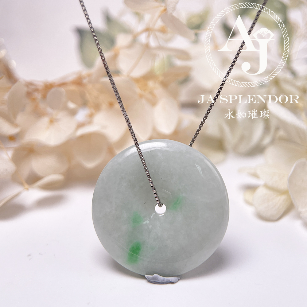 JN-3150 天然翡翠A玉 白底青大平安扣