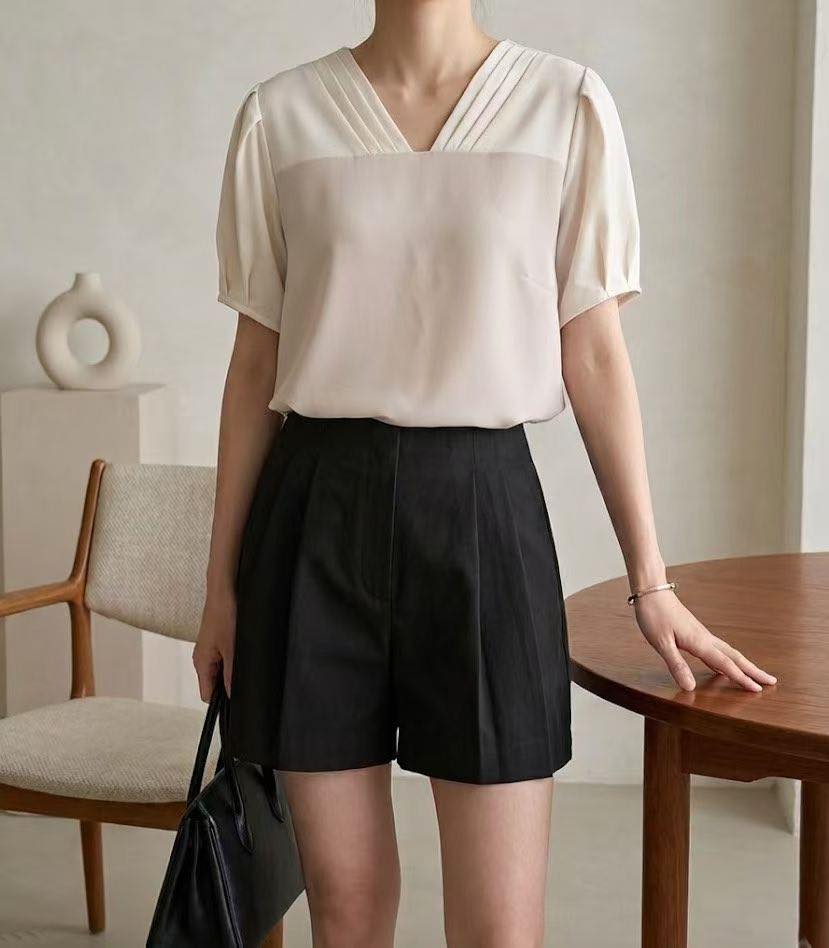 拼色V領氣質Top
