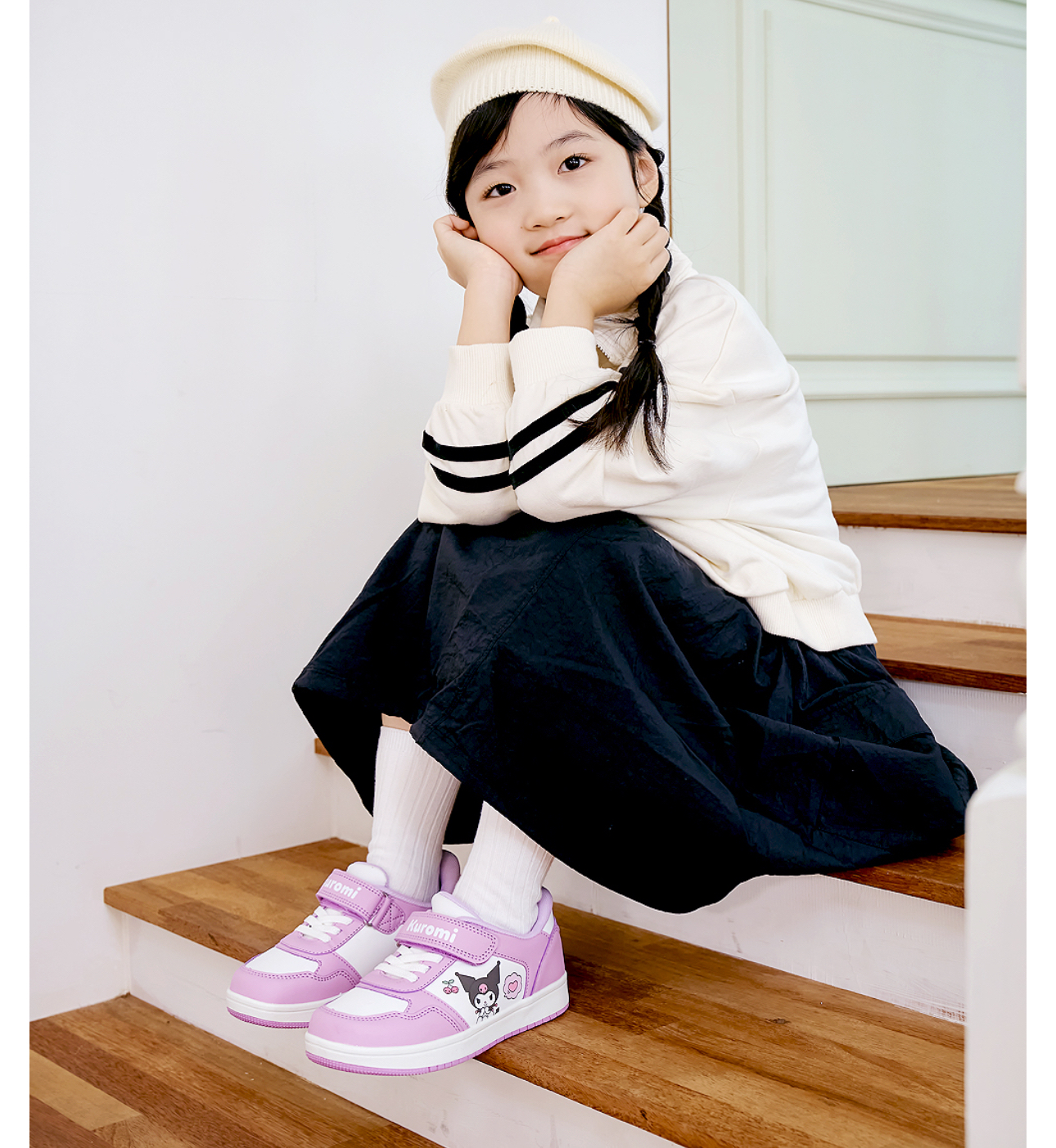 🇰🇷預訂 韓國直送🇰🇷Sanrio Kuromi人物印花魔術貼拼色波鞋