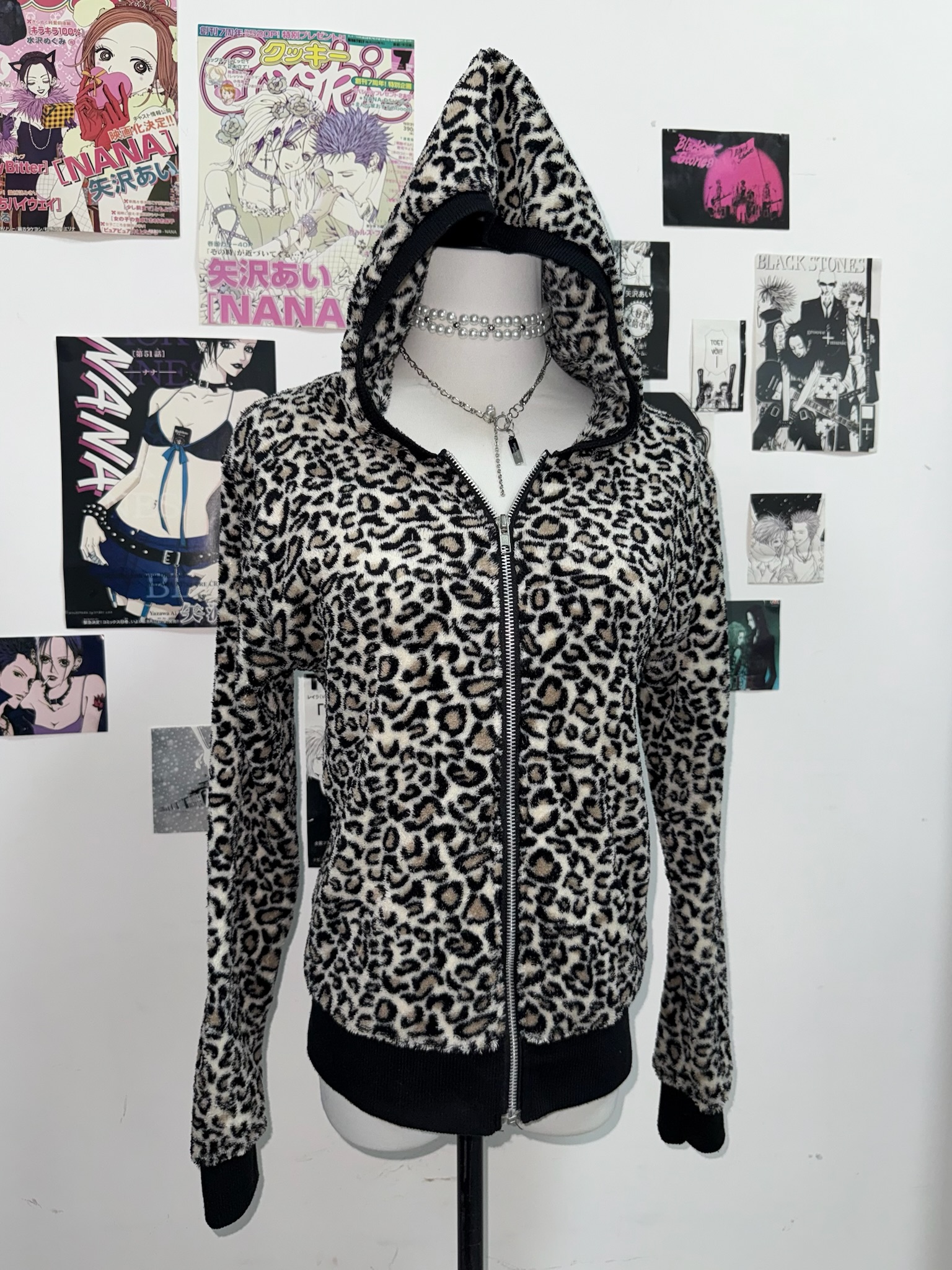Leopard Print Zip-Up Hoodie with Black Trim