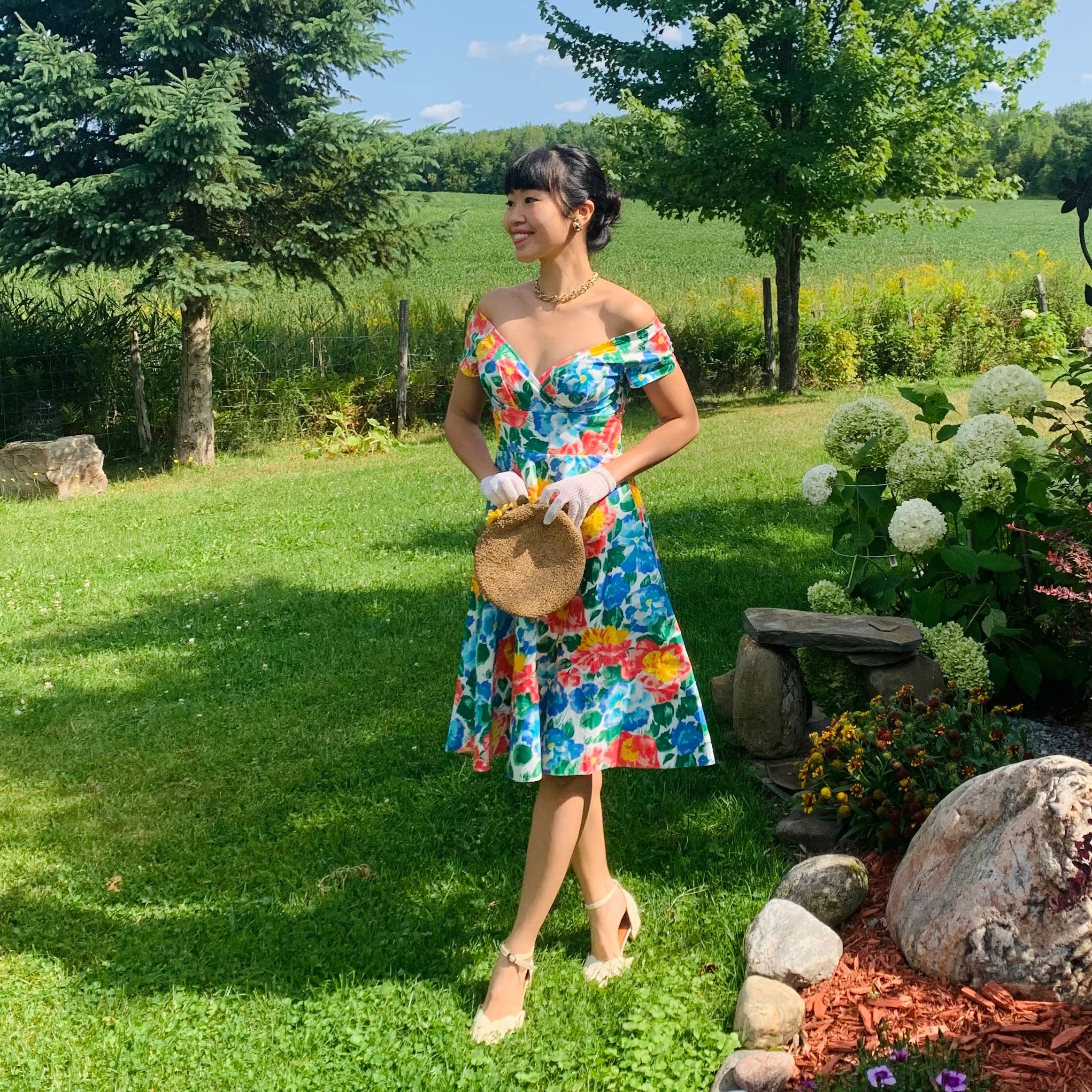 (Ready-Made) 1950s-Inspired Garden Picnic Two-Way Dress (FM132)