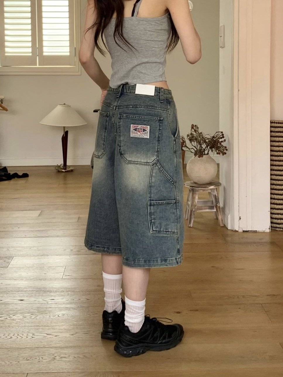 Washed Cargo Denim Bermuda Shorts