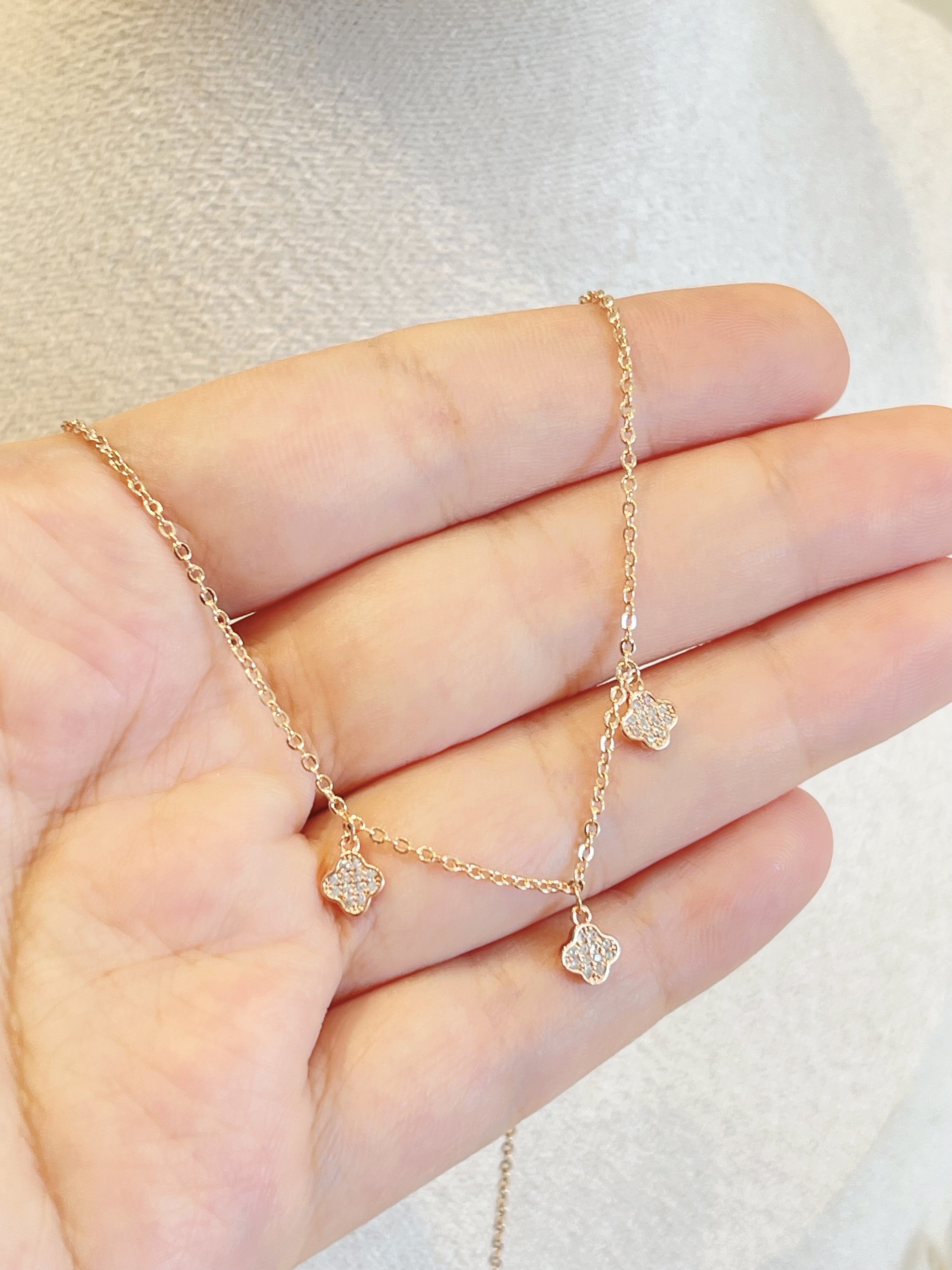 极简风 小巧锆石四叶草镀金项链