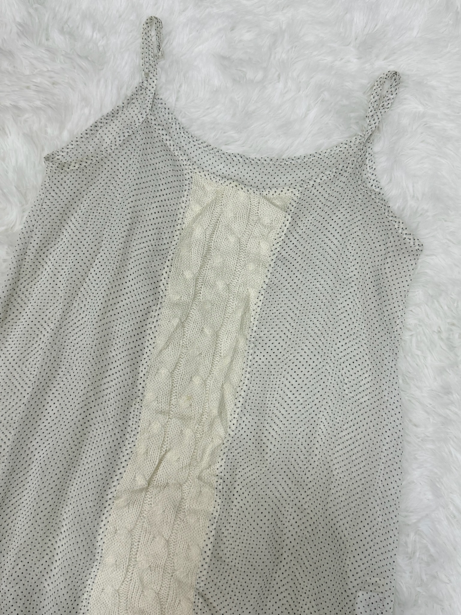 Sleeveless Polka Dot Dress with Cable-Knit Splicing