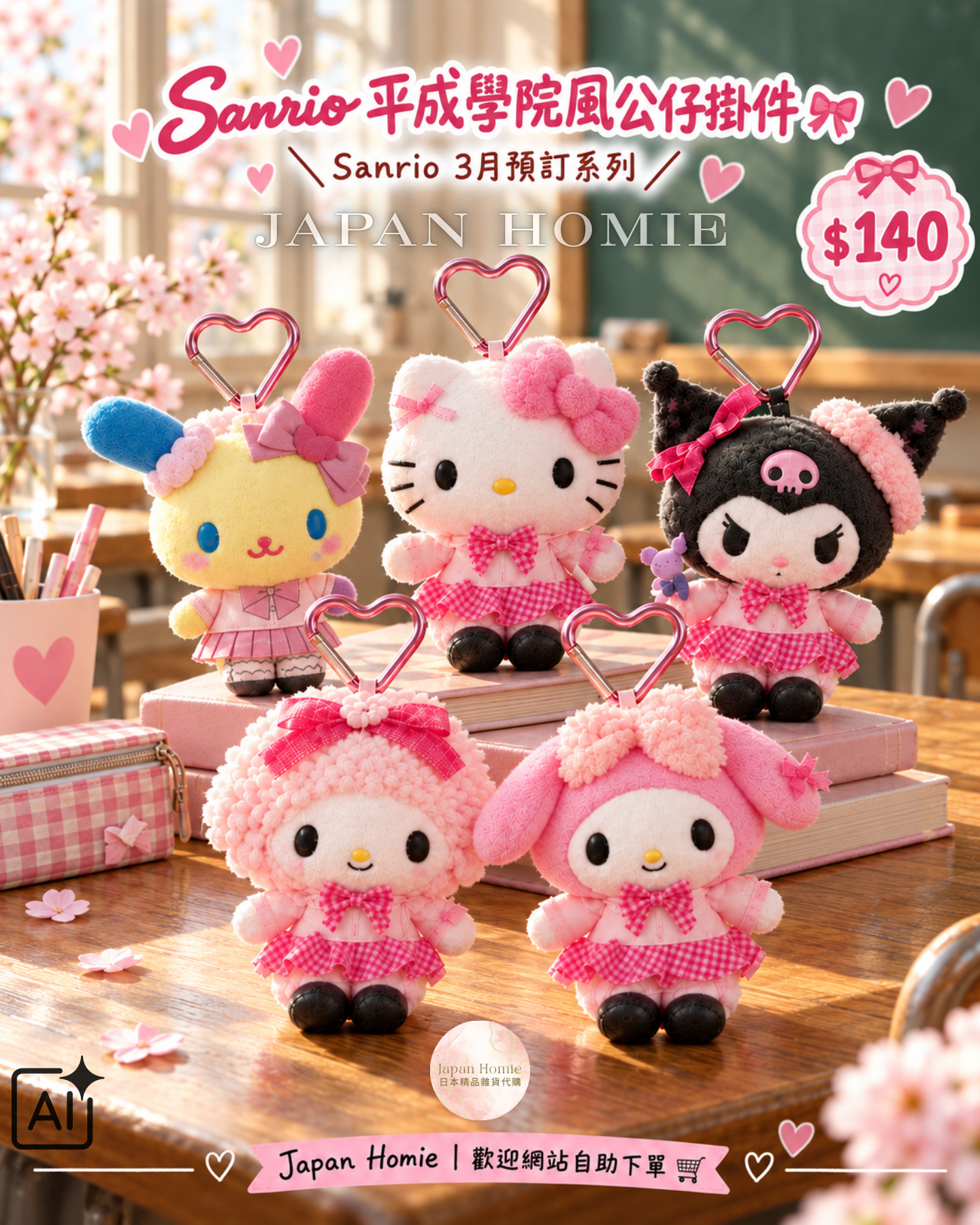 預訂 | Sanrio 平成學院風系列公仔掛件 