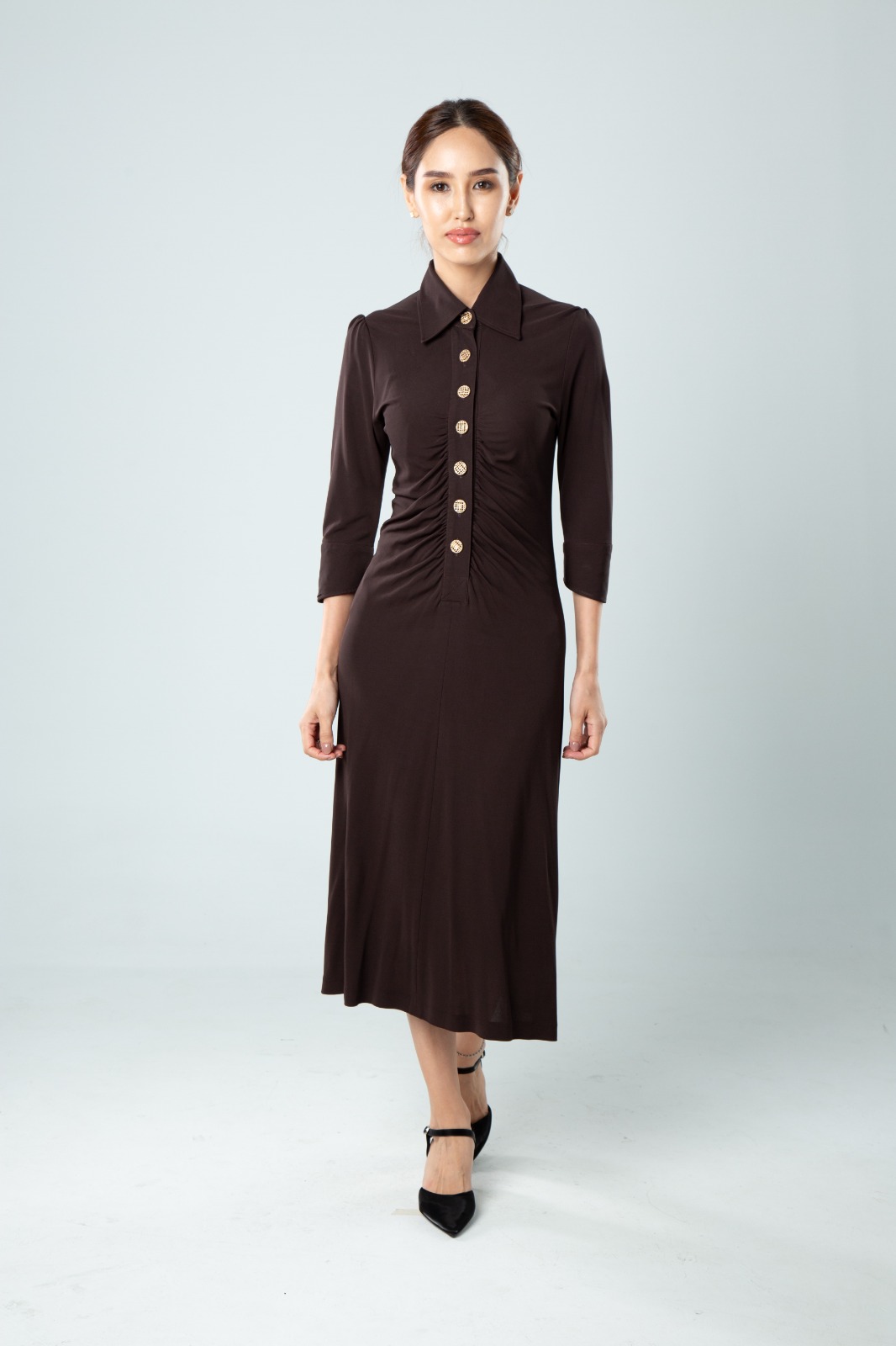 E8051BD Seraphina Gathered Waist Midi Dress