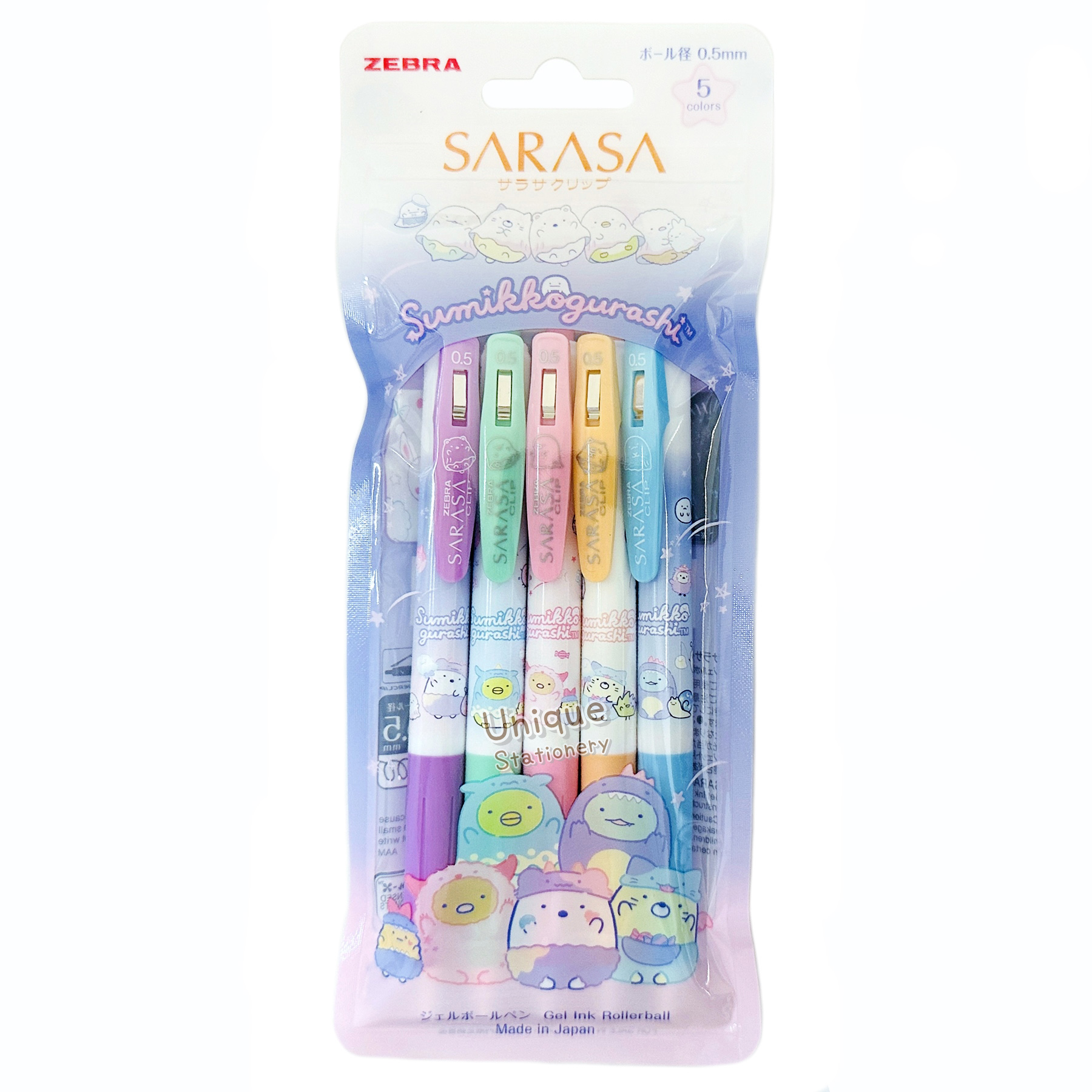 現貨｜【5色套裝】限定 San-X 角落生物 Sumikko Gurashi 日本製 Zebra SARASA CLIP 0.5mm 啫喱筆 套裝 (牛奶色系列 JJ29-SG-5CB)