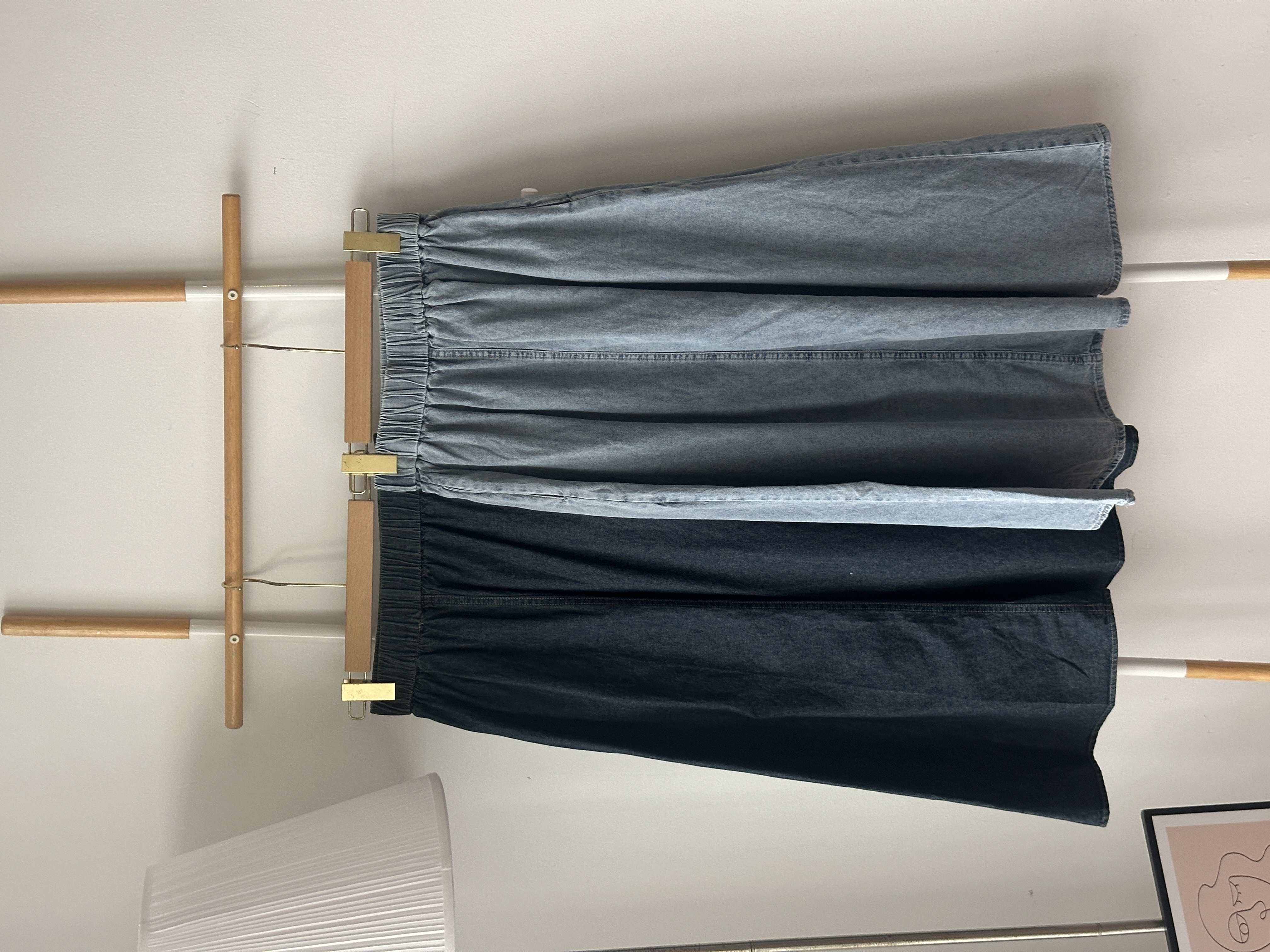 S1937 A Line Denim Skirt - Dark Blue & Light Blue