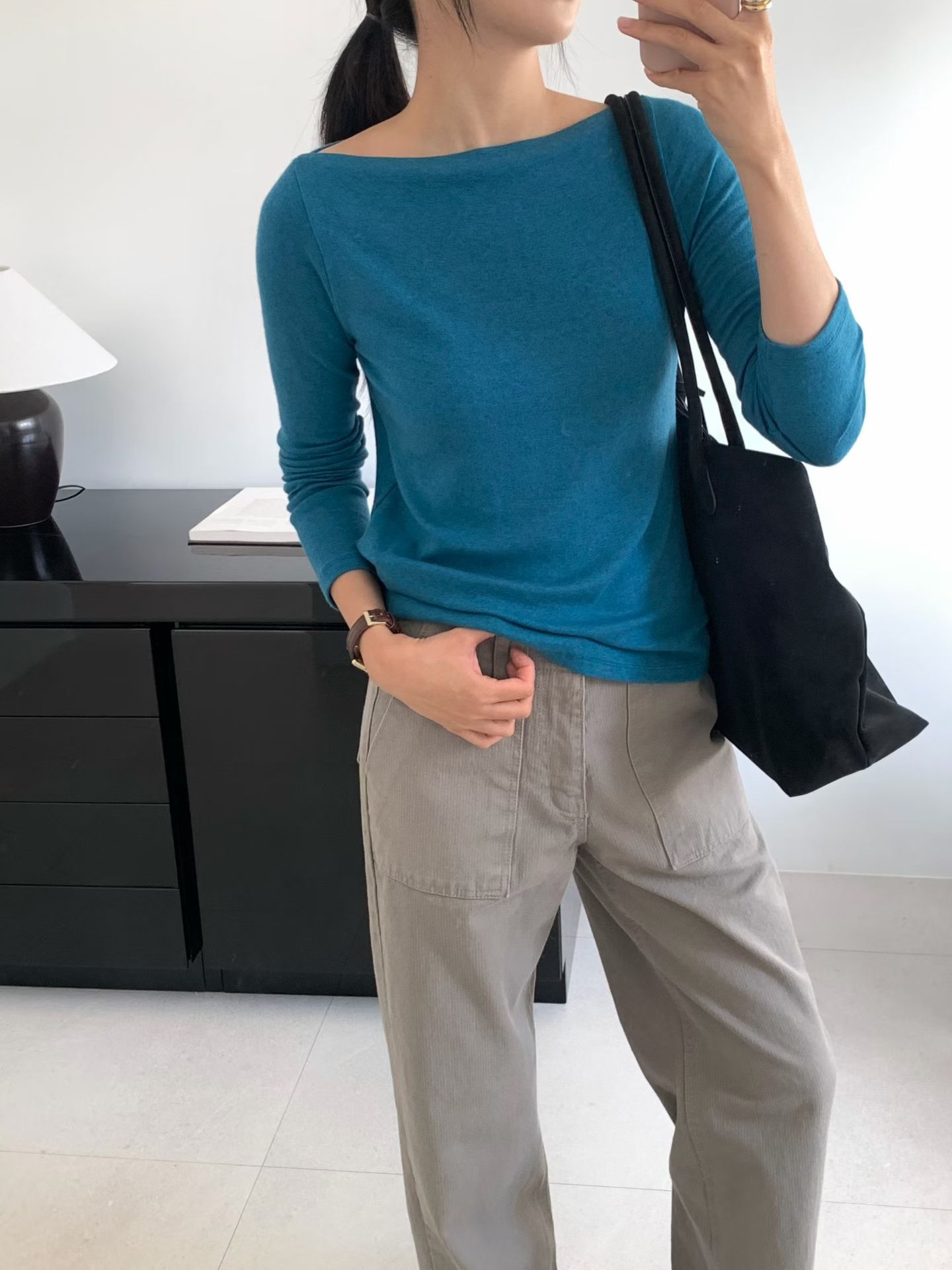 Boatneck wool basic tee 
