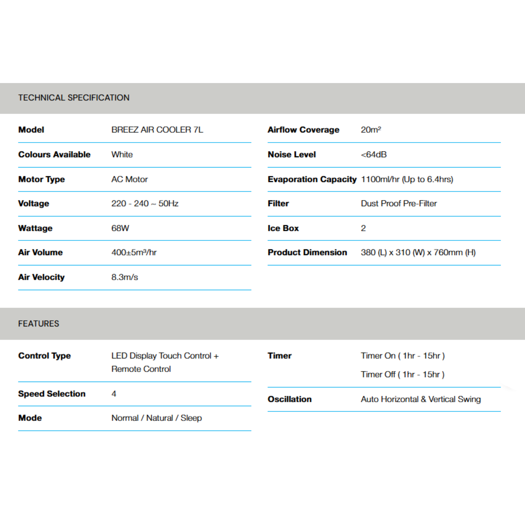 Alpha 7L Breez Portable Air Cooler (Breez)